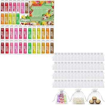 Yopela 36 Pack Lip Balm Bulk & 60pcs Organza Gift Bags Natural Lip balm with Vitamin E and Coconut Oil, Moisturizing, Soothing, and Repairing Dry and Chapped Lips