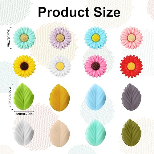 Miniatura 2 de Tapones de aguja de tejer de silicona, 16 unidades, protector de punta de aguja de margaritas y hojas, 16 colores, tapas de punta de puntada,