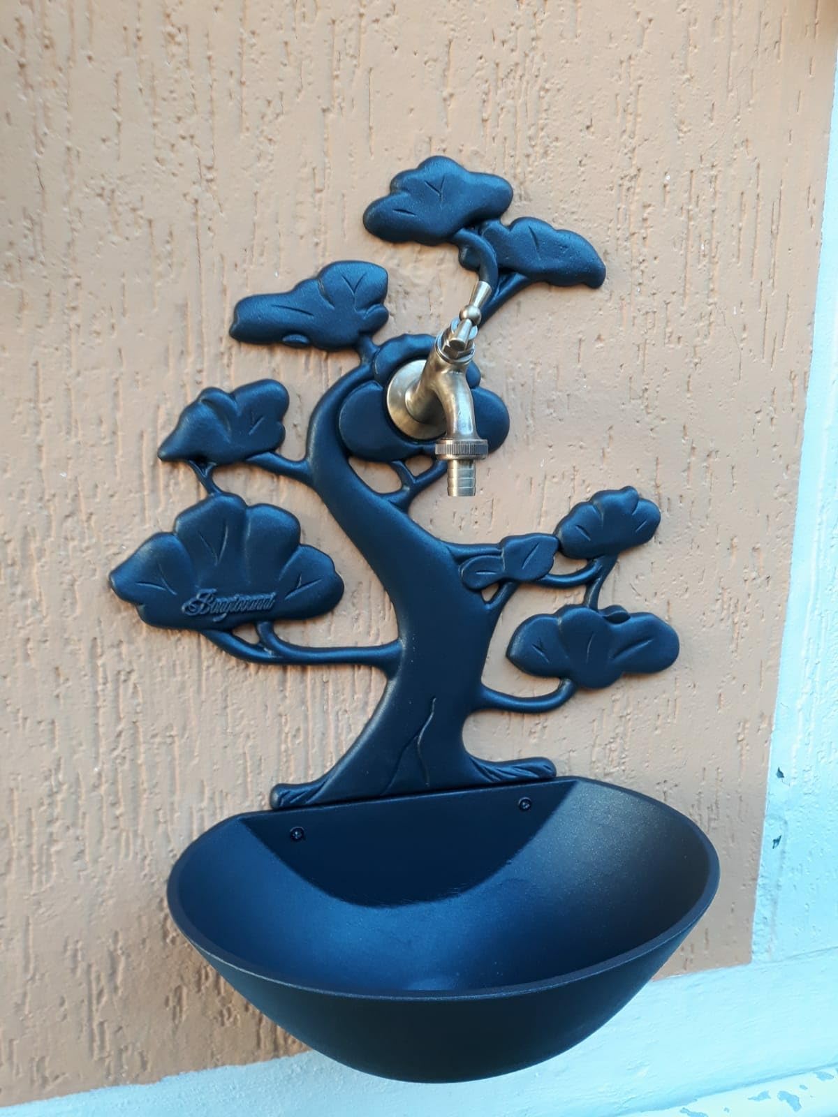 FONDERIA BONGIOVANNI | Fontanella da giardino | Fontana a muro | Modello Azalea | colore antracite | con rubinetto ottone brunito| per casa giardino | fontanella da esterno