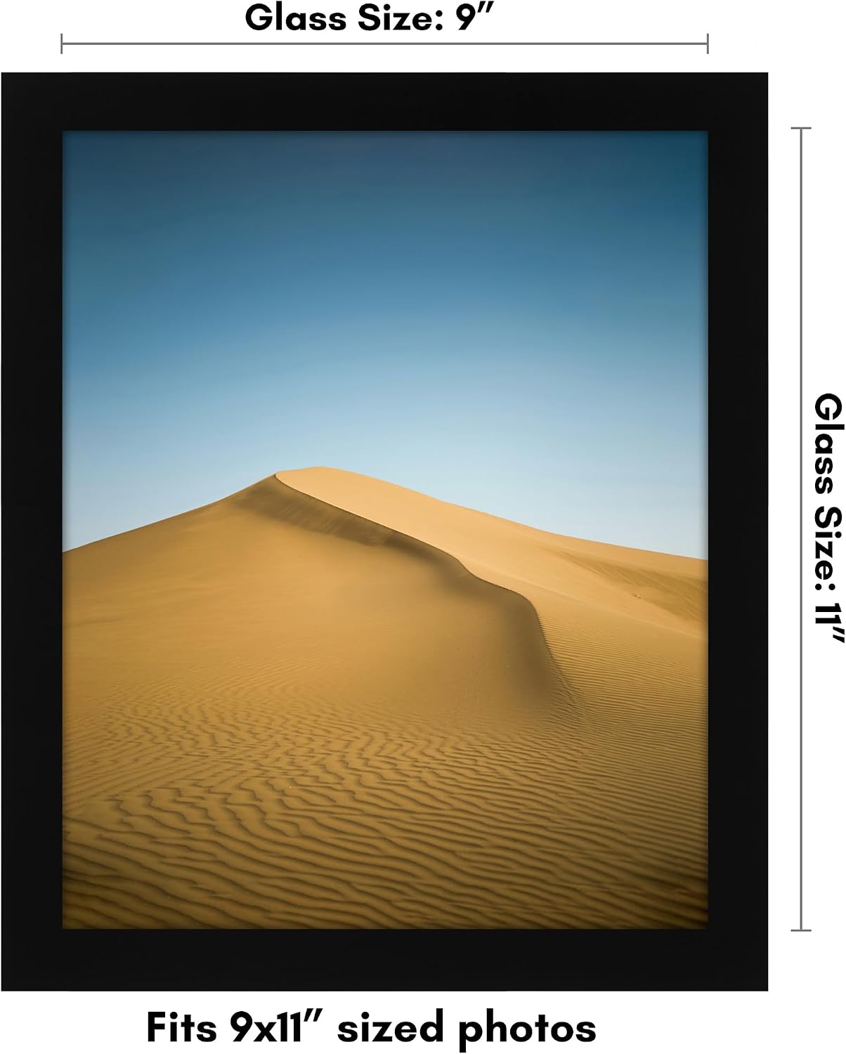 americanflat 9x11 picture frame with shatter-resistant glass - signature collection - gallery-style frames made of engineered wood - photo frame for tabletop and wall display - black 9x11 black