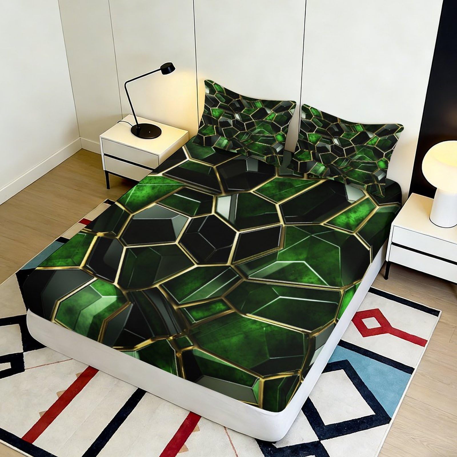 Lenzuolo con angoli con stampa geometrica 3D, in microfibra, antiscivolo | morbido, coprimaterasso, facile da pulire, traspirante, lavabile, 180 x 200 x 25 cm