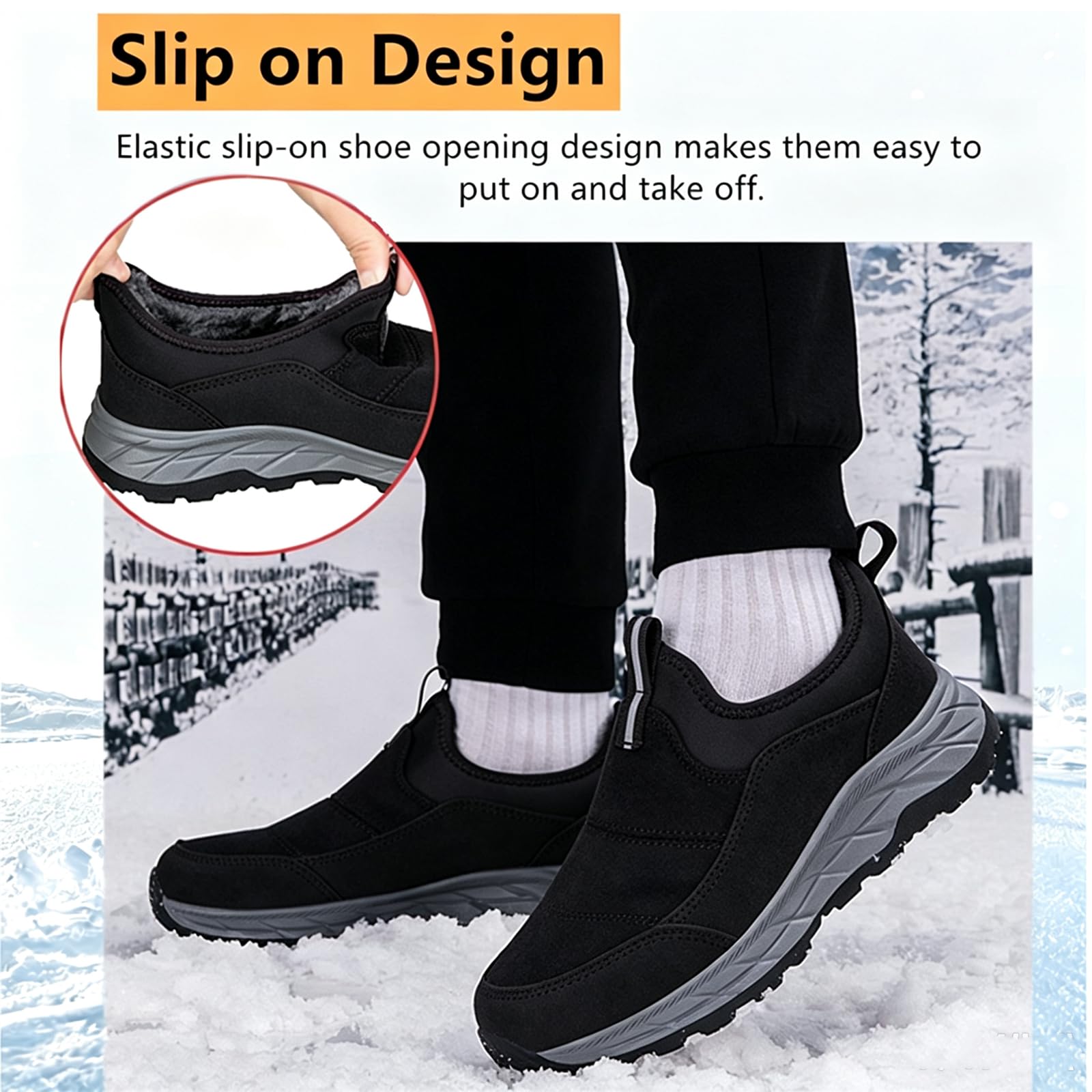Zapatos de Invierno sin Cordones Mujer Hombre Botas De Nieve con Forro CáLido Cómodos Antideslizantes Slip-On Sneakers para Caminar al Aire Libre