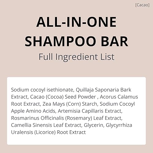 Miniatura 5 de Barra de champú todo en uno Cacao Mochi para todo el cuidado del cuero cabelludo, aceite de romero para el crecimiento del cabello, té verde, champú