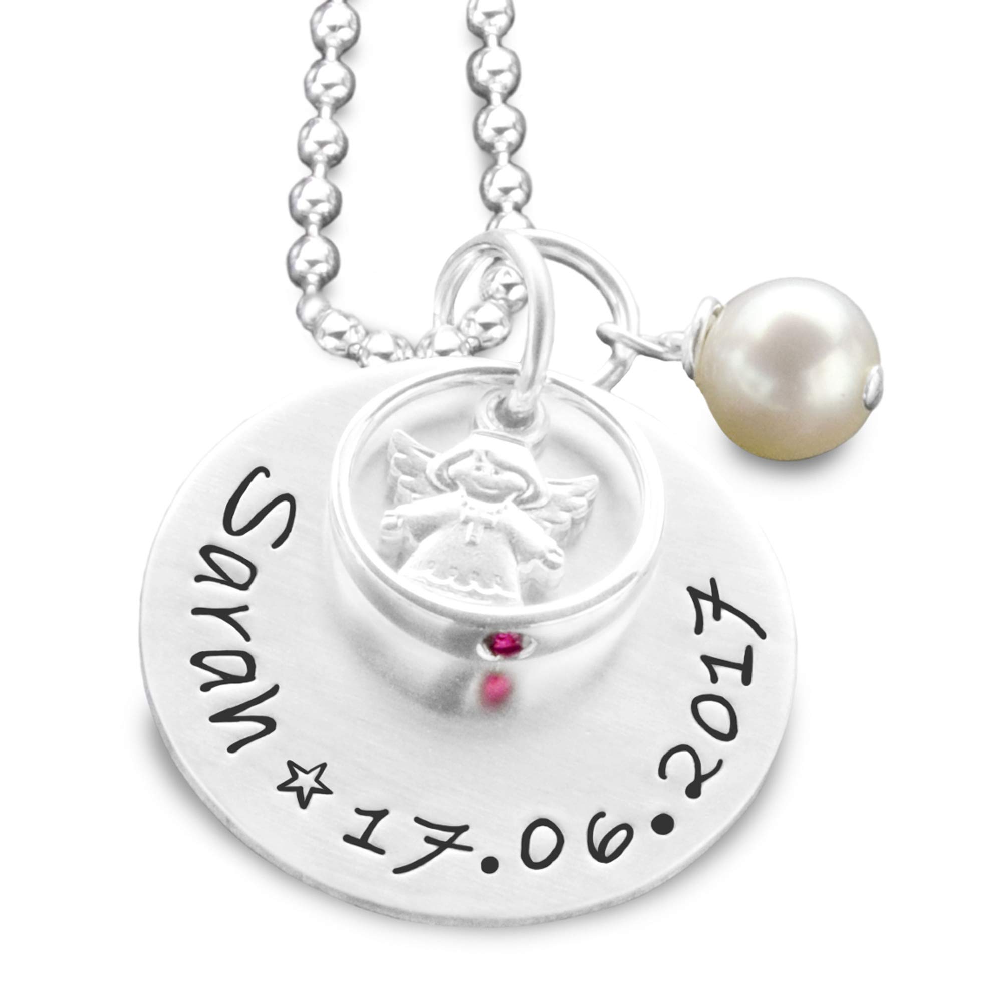 Taufkette Mädchen Silber Gravur Taufring GESEGNET ENGELCHEN Taufschmuck personalisiert Schutzengel Perle Name Datum