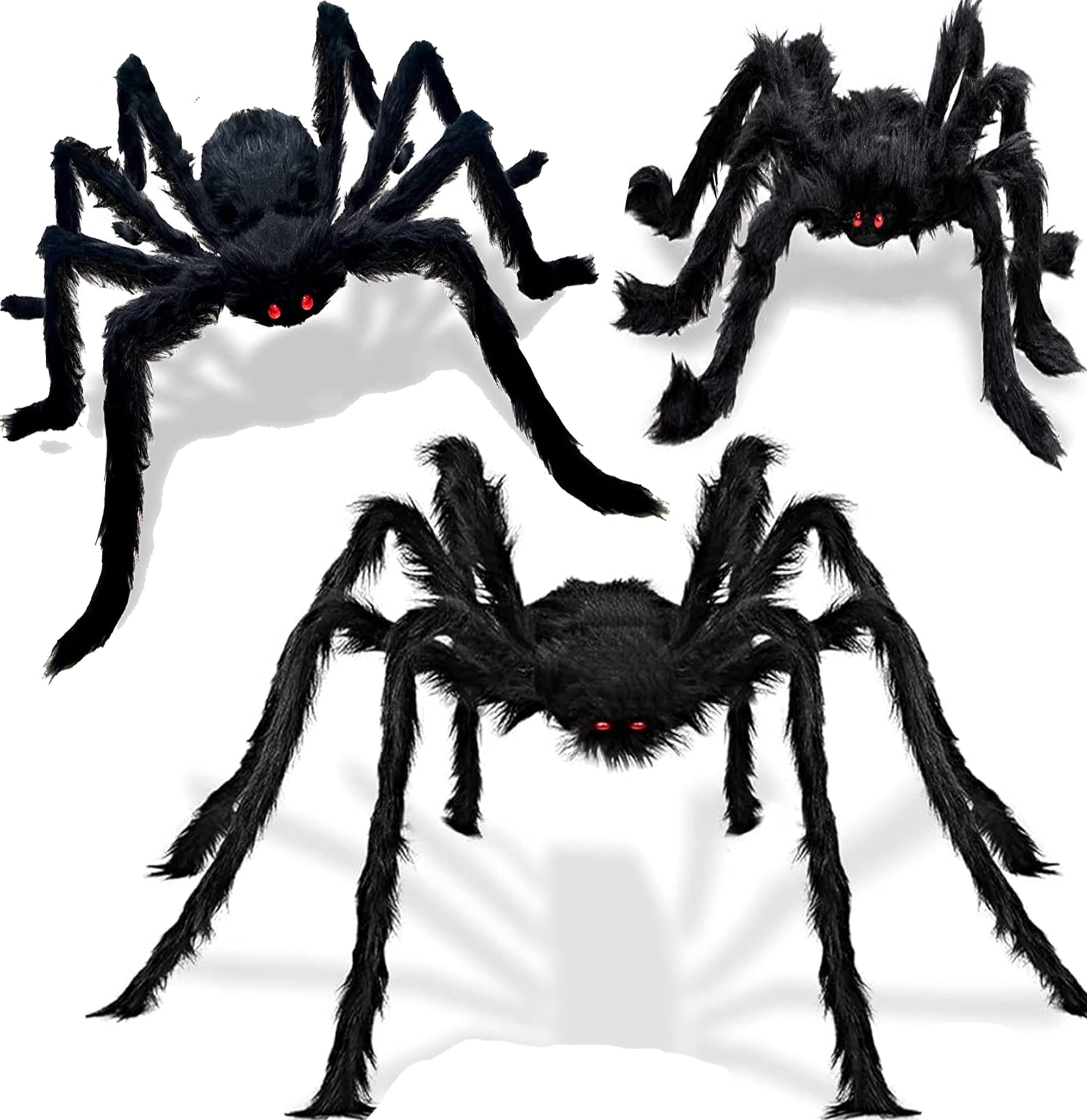 Sovanna 3 Pack Halloween Giant Spider Decorations, Black Realistic Large Spider Fake Scary Hairy Spiders Sets for Indoor Outdoor, Yard, Haunted House, Home Festival Party Decor