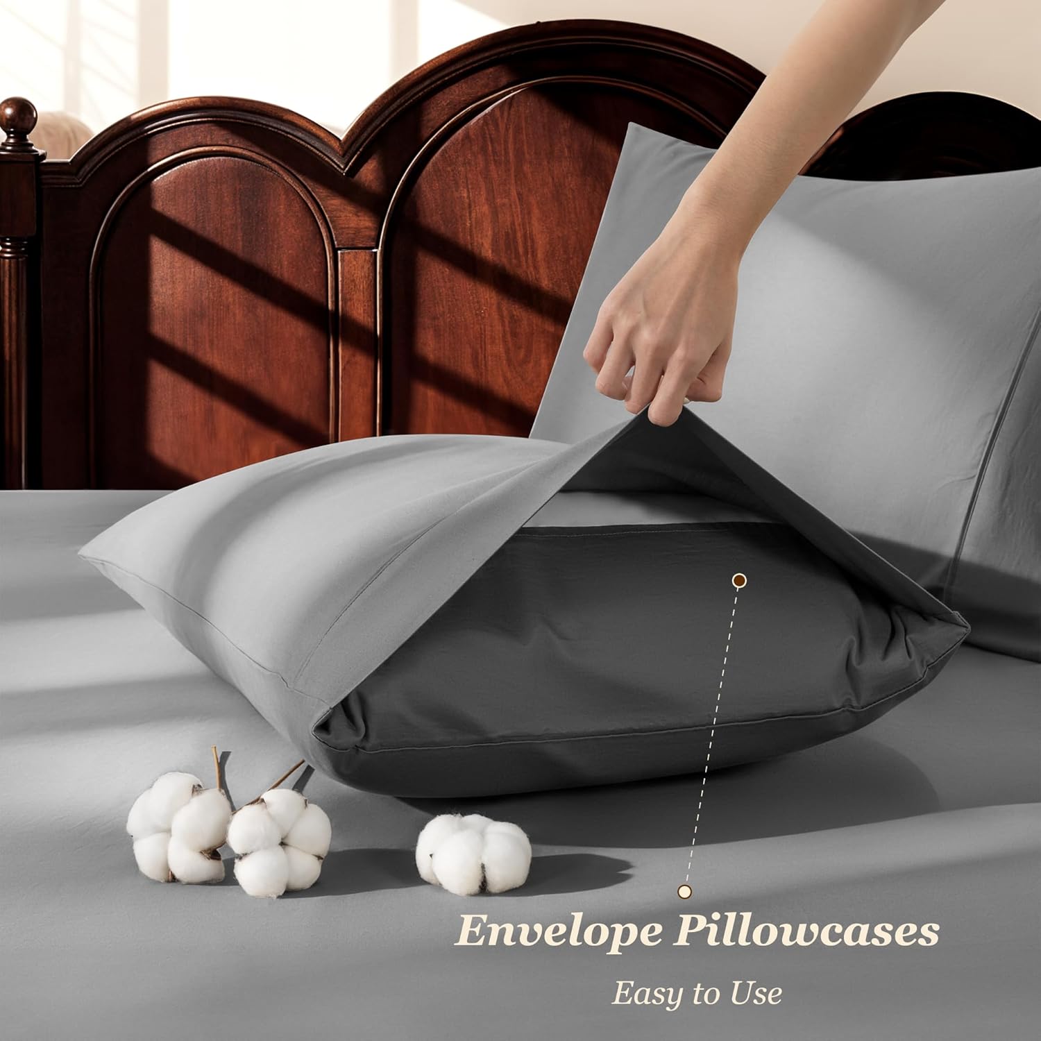 LBRO2M 100% Cotton Sheets Set Deep Pocket 19", 1000 Thread Count King Size 4 Piece Bed Sheet Sets Soft Comfortable Bedding All Season (King, Dark Grey) - Image 6