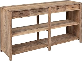 Reclaimed Wood Console Table with 4 Drawers 4 Storage Sections, Natural