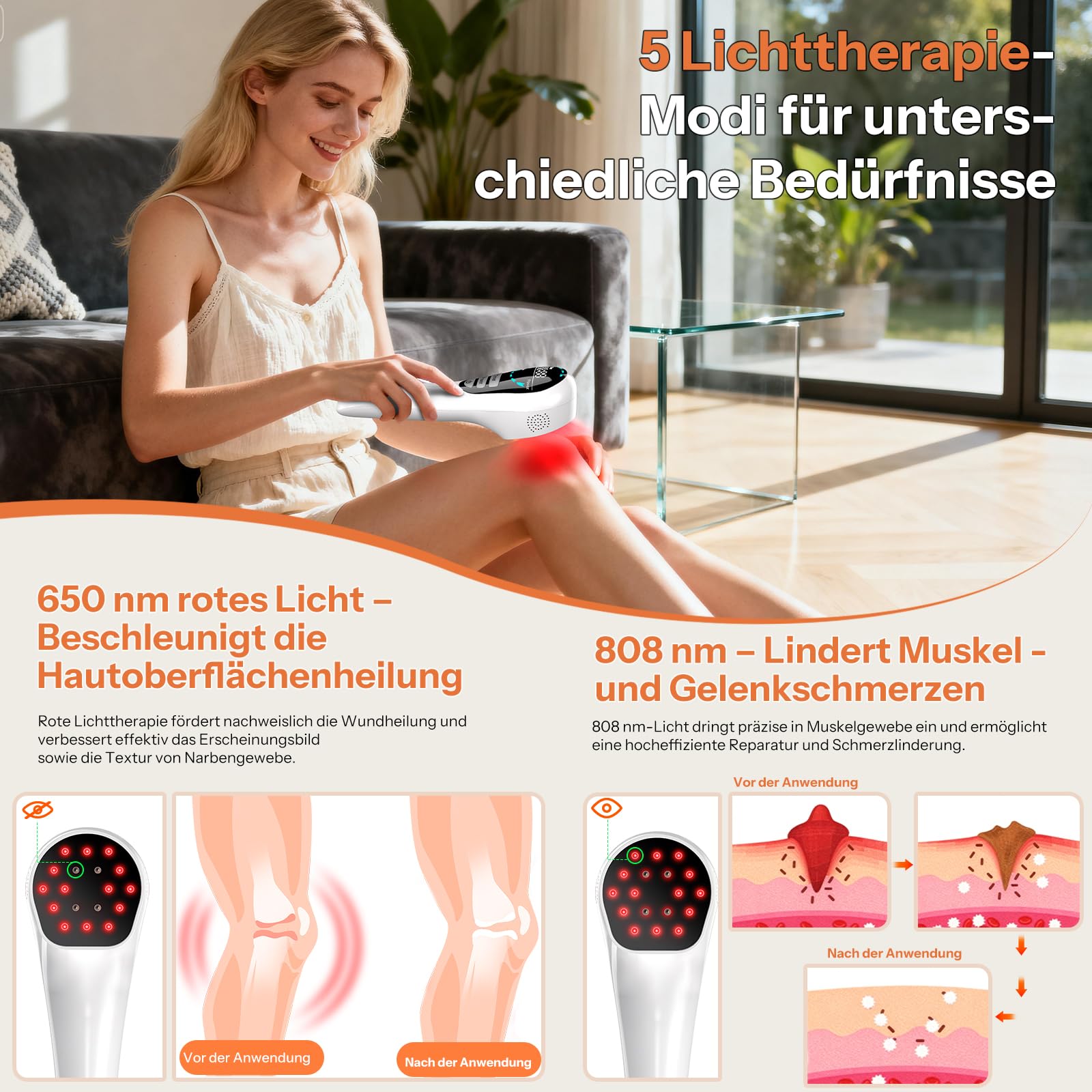 Handgerät Kaltes Rotlicht Handgerät, 5 Modi, 808nm+650nm Kaltlicht-Technologie, Infrarot Kaltlicht Handgerät für Muskel- und Gelenkpflege Mensch & Haustier