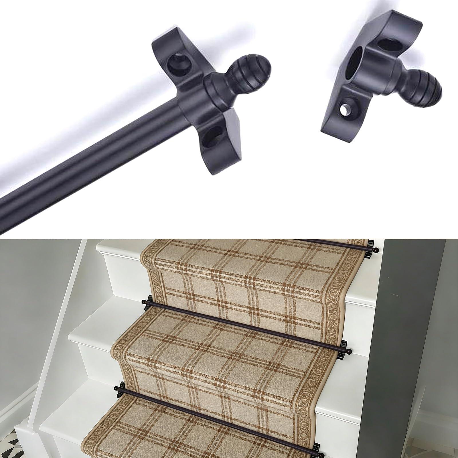 Aste Per Tappeti Per Runner Per Scale,Rifinitura Per Moquette Per Scale Interne,Set Barre Decorative Per Gradini Delle,Con Occhielli E Viti Di Fissaggio(1pcs,L46inch(116cm))