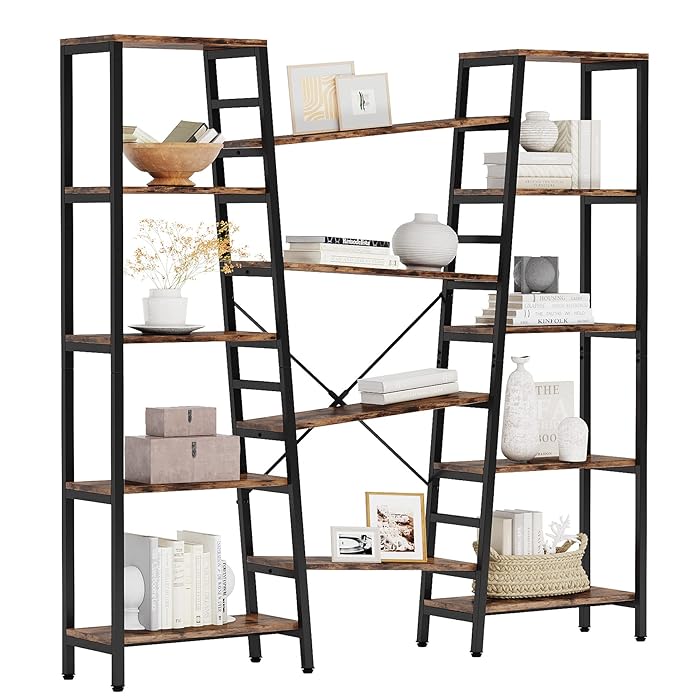 Buy Tribesigns Triple Wide 5Tier Bookshelf, 72" Tall Industrial