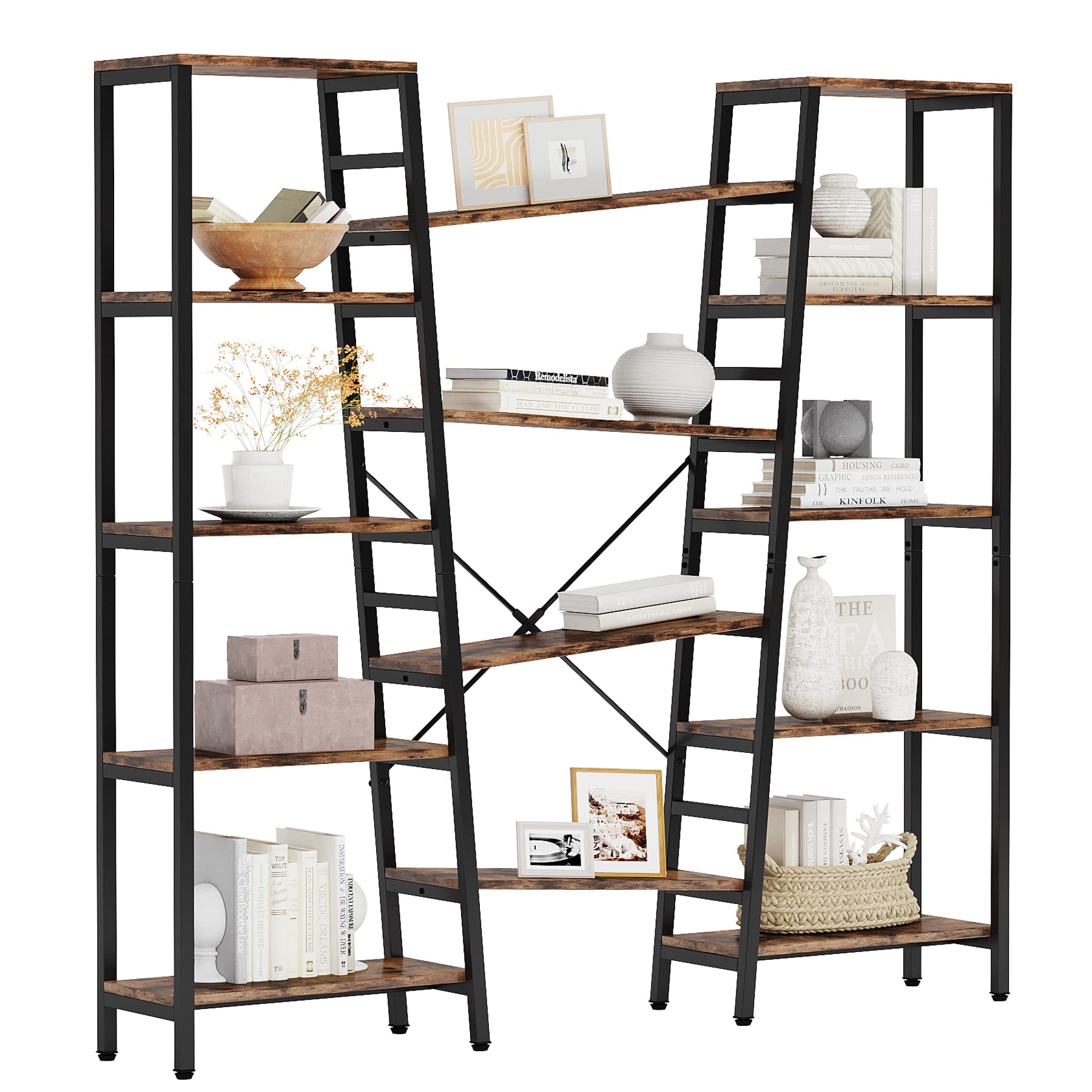 Buy Tribesigns Triple Wide 5Tier Bookshelf, 72" Tall Industrial