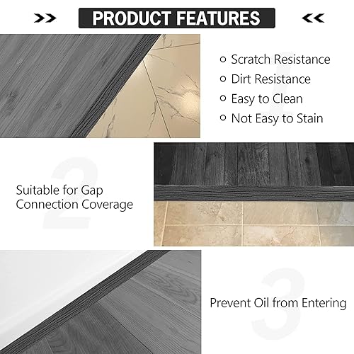 Miniatura 6 de Tira de transición de suelo de 5 pies, autoadhesiva, cubierta de vinilo, tira de transición divisora plana, diseño de grano de madera para huecos de