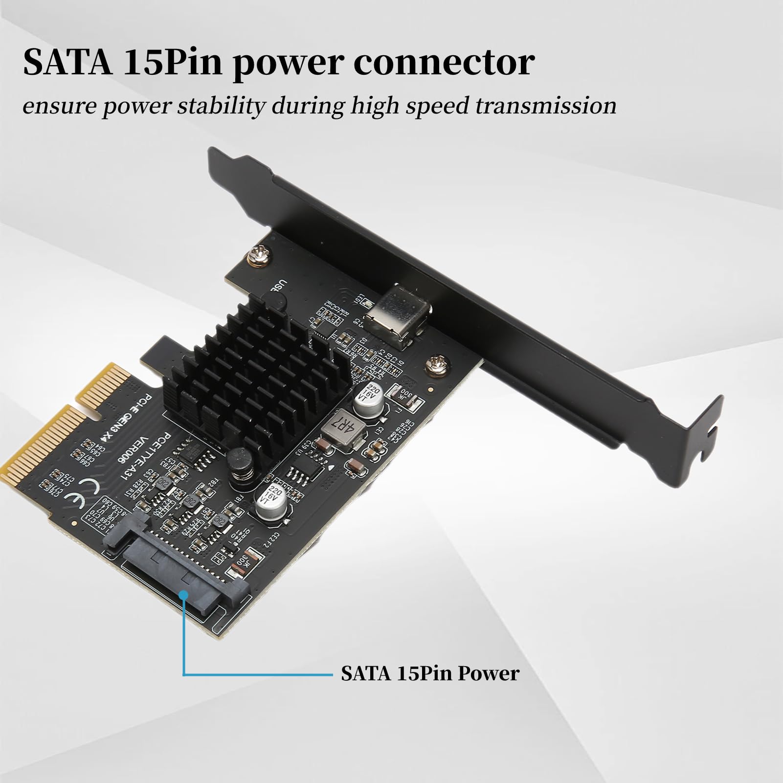 Lazmin112 Carte D'extension PCIe vers USB 3.2 Gen 2, Carte Adaptateur 1 Port Type C GEN2x2 20 Gbps PCI-E 4X, pour Contrôle Principal ASM3242, pour 10/11 32/64 Bits