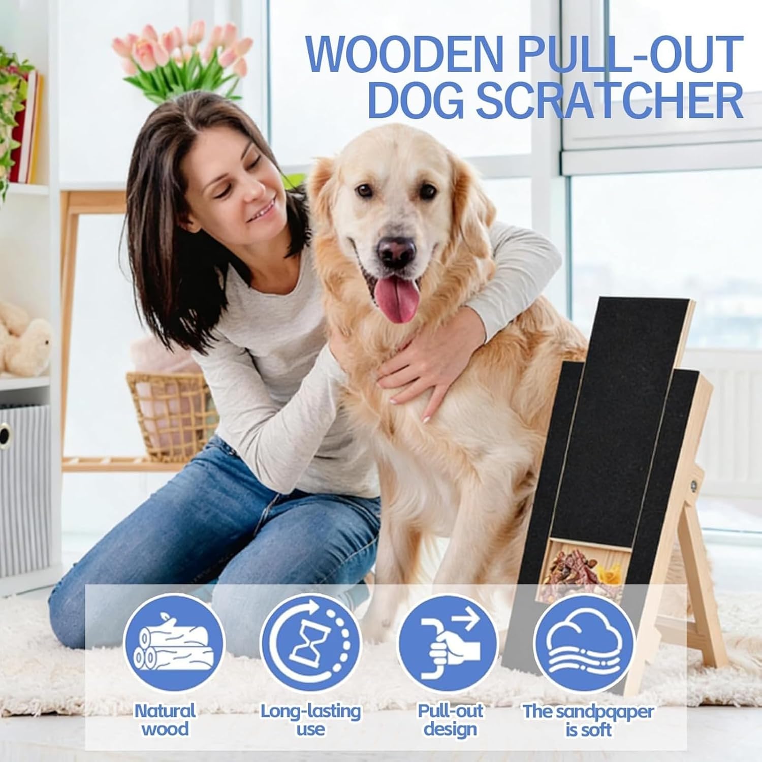 Dog Nail Scratch Board with Treat Drawer – Dog Nail Board Scratch Pad for Nails, Dog Treat Scratch Board, Durable Nail Filing Board + Replacement Sandpaper for All Breeds (No Bracket)