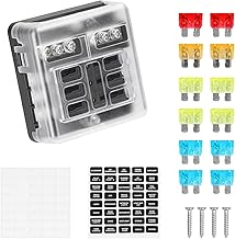 6 Voies Boîte Fusibles 12V, avec 12 Fusibles Voyants LED Couvercle de Protection, Connexions Positive et Négative, pour Voiture Automobile Bateau Marine Camion SUV