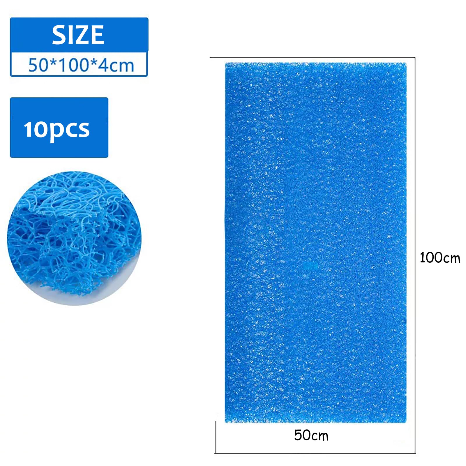 Biochemiczna gąbka filtracyjna do akwarium – wkład wymienny, gruboziarnista (10 PPI)(Size:50 x 100 x 4cm*10pcs)