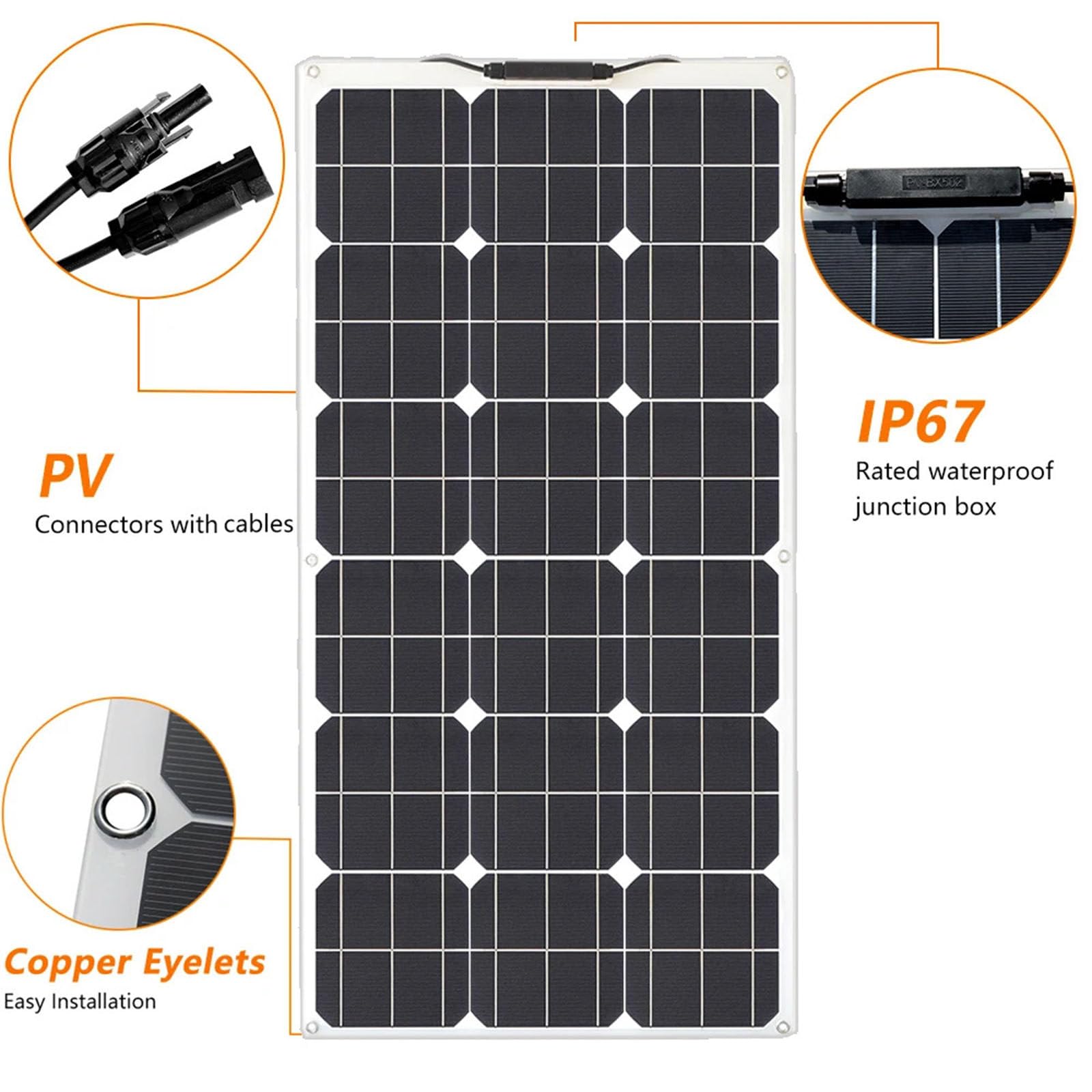 Solarny panel fotowoltaiczny, 100 W, monokrystaliczny, 18 V, do przyczepy kempingowej, łodzi, kempingu, przyczepy, energooszczędne, półelastyczne rozwiązanie solarne (bez wariantów kolorystycznych