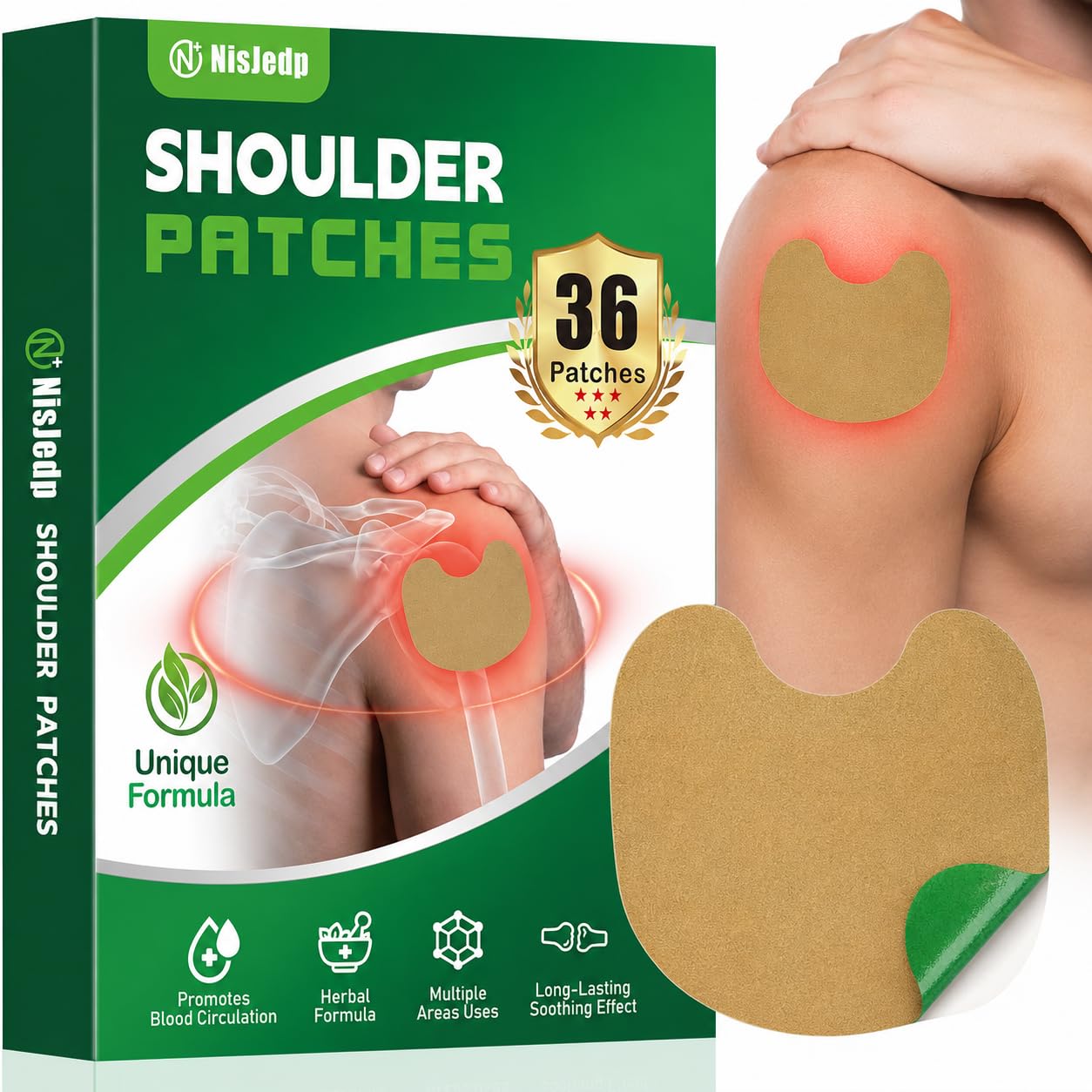 Pain Relief Patches, 36 Pcs Shoulder Relief, Wormwood, 12-Hour Use