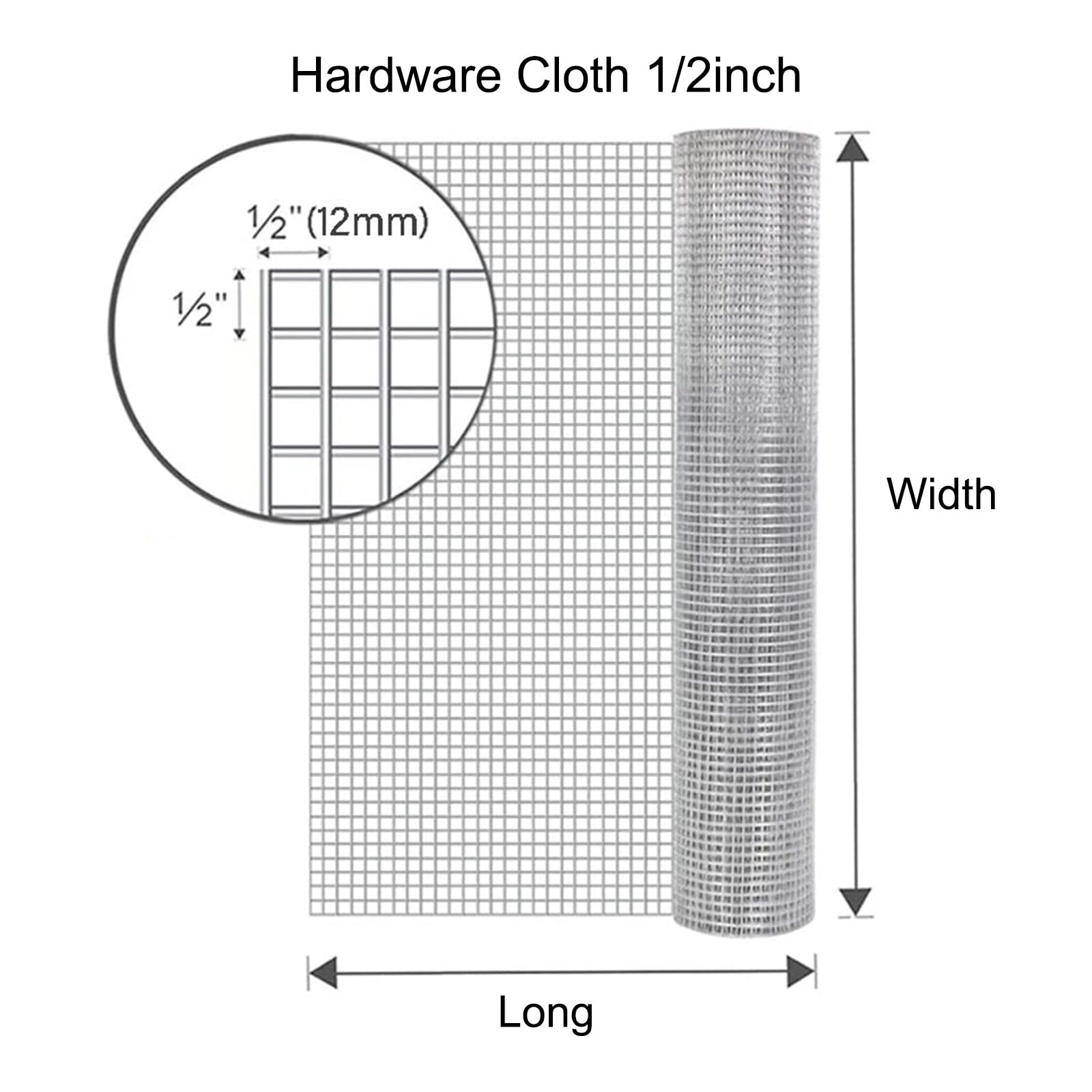 Malla de Alambre soldada de Acero Inoxidable 304 - Malla metálica Resistente de 1/2" para cercas de jardín, gallineros y jaulas - Fácil de Cortar, 1 m x 3 m (39 Pulgadas x 9,8 pies)