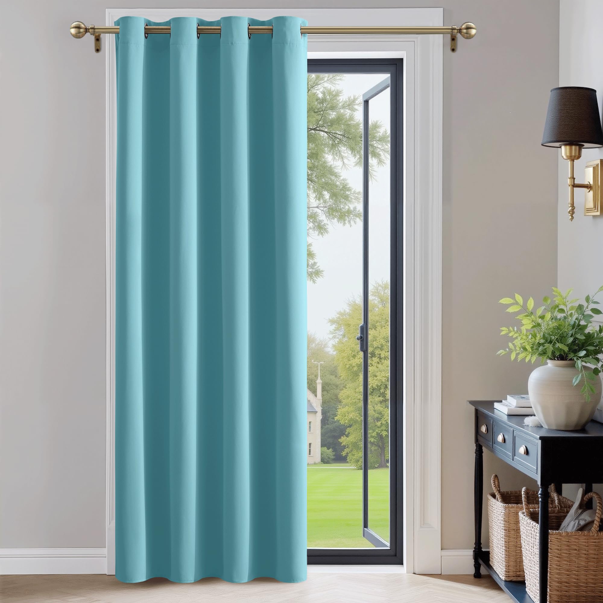 PONY DANCE Decorative Window Curtain - Eyelet Energy Saving Thermal Insulated Blackout Window Curtain for Bedroom, Single Panel, W 52" x L 84", Light Blue