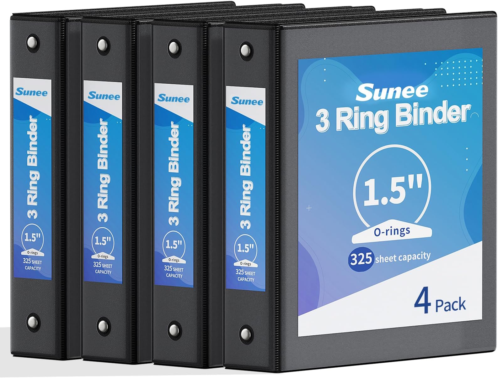 SUNEE 1.5 Inch Binders 3 Ring 4 Pack, PVC-Free Clear View 1 1/2 Inch Binders (Fits 8.5x11 Inches) for School, Office & Home Use, Black