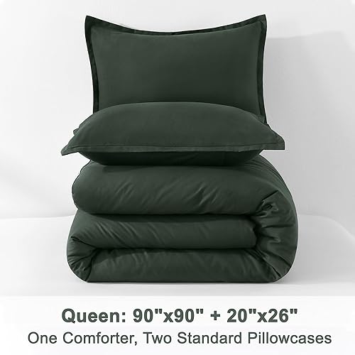 Miniatura 206 de Litanika - Juego de edredón de tamaño queen extragrande, 3 piezas, color verde salvia, ligero, unicolor, para todas las estaciones, esponjoso Verde