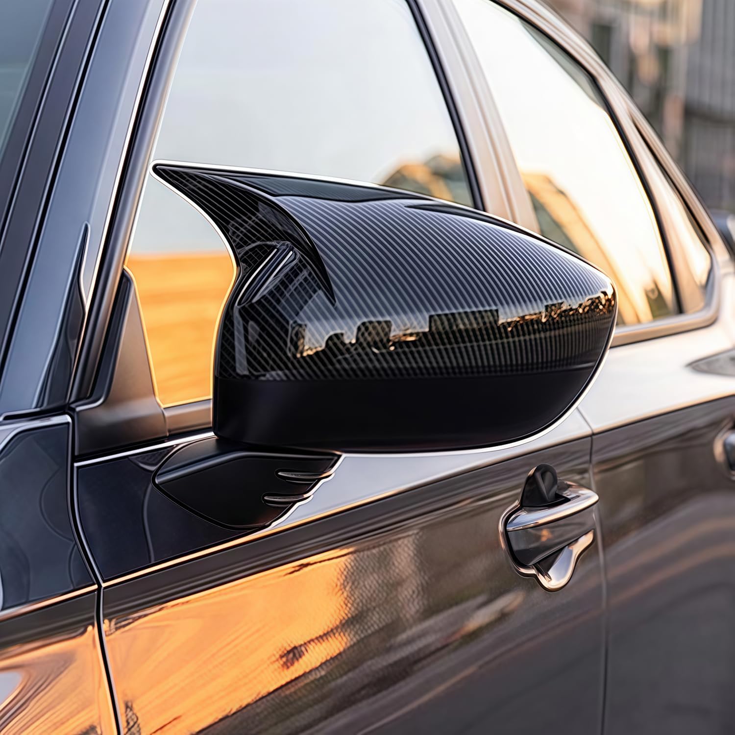 Side Rearview Mirror Covers Cap Compatible with 11th gen Honda Civic 2026 2025 2024 2023 2022 LX EX Sport Si Sedan, LX EX-L Sport Hatchback Without Turn Signal Model (Carbon Fiber)