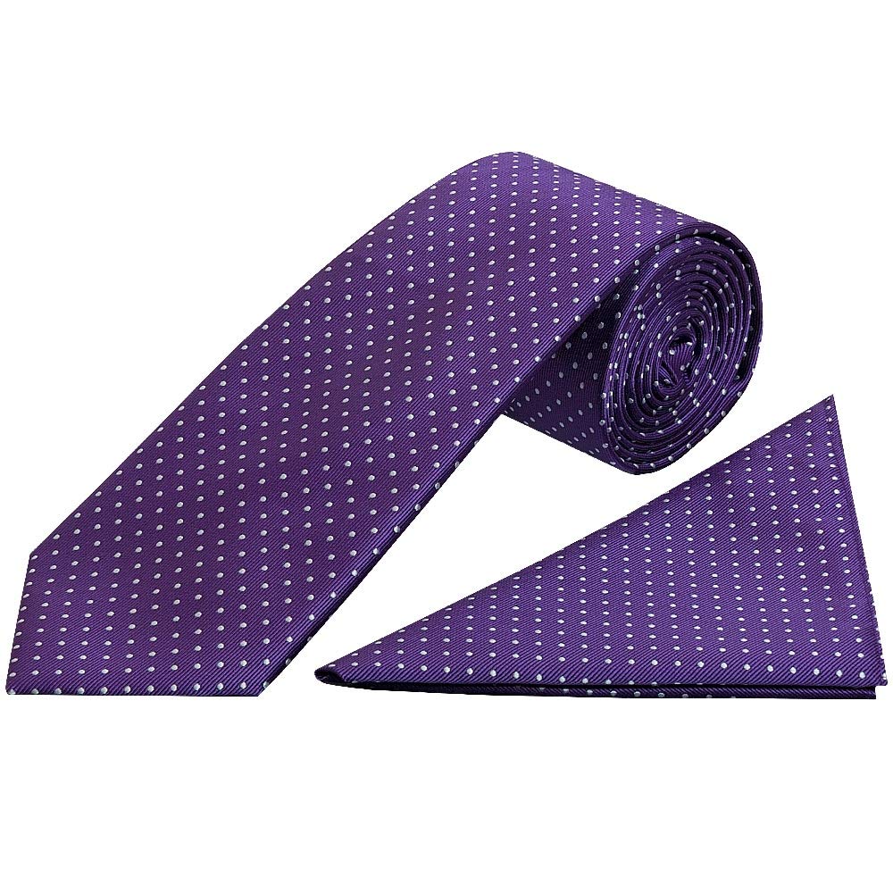 TIES R US Purple and White Polka Dot Classic Men's Tie Handkerchief Set