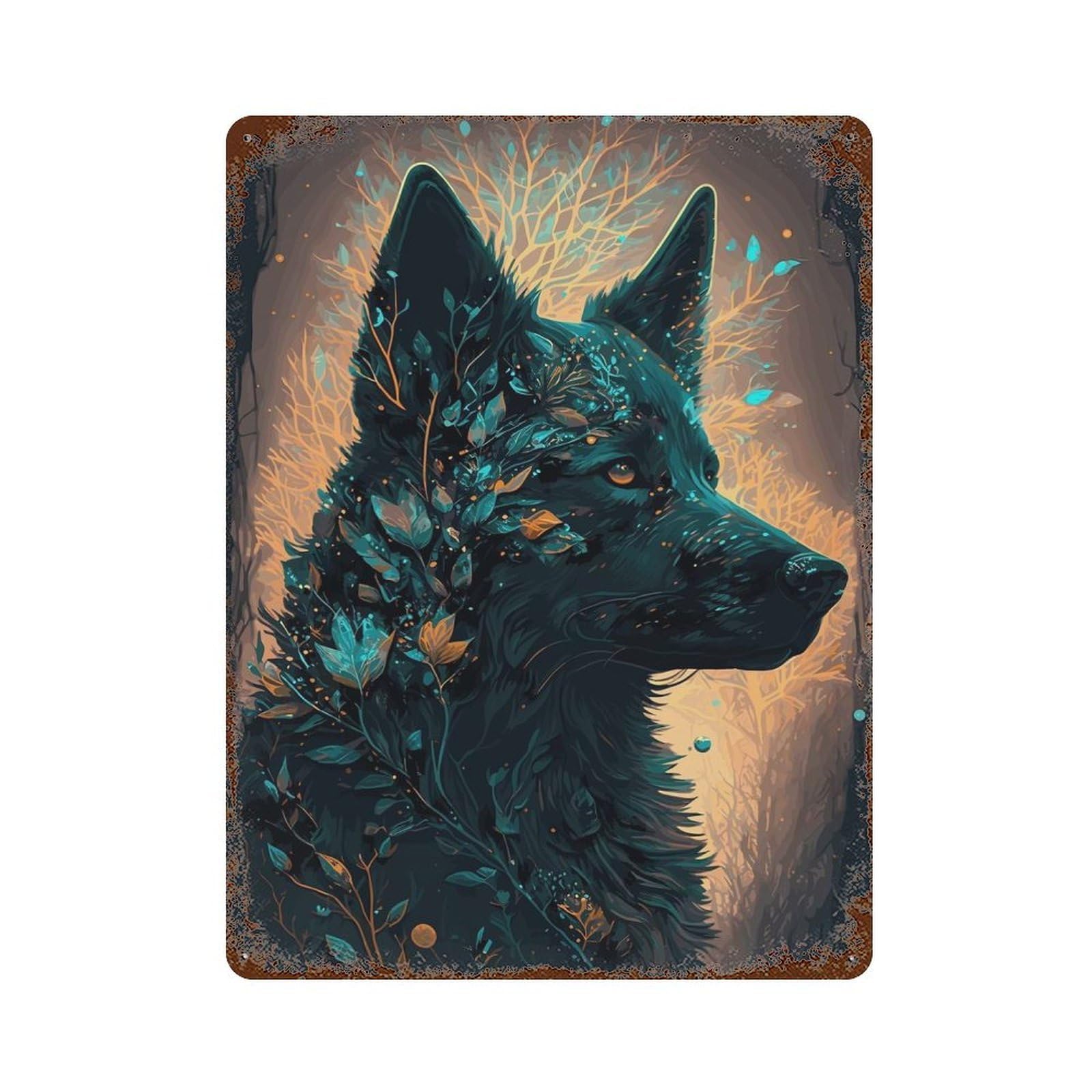 German Shepherd Dog Forest Retro Metal Sign 15.7"x11.8", Ideal for Shed, Workshop And Garage Wall Decor