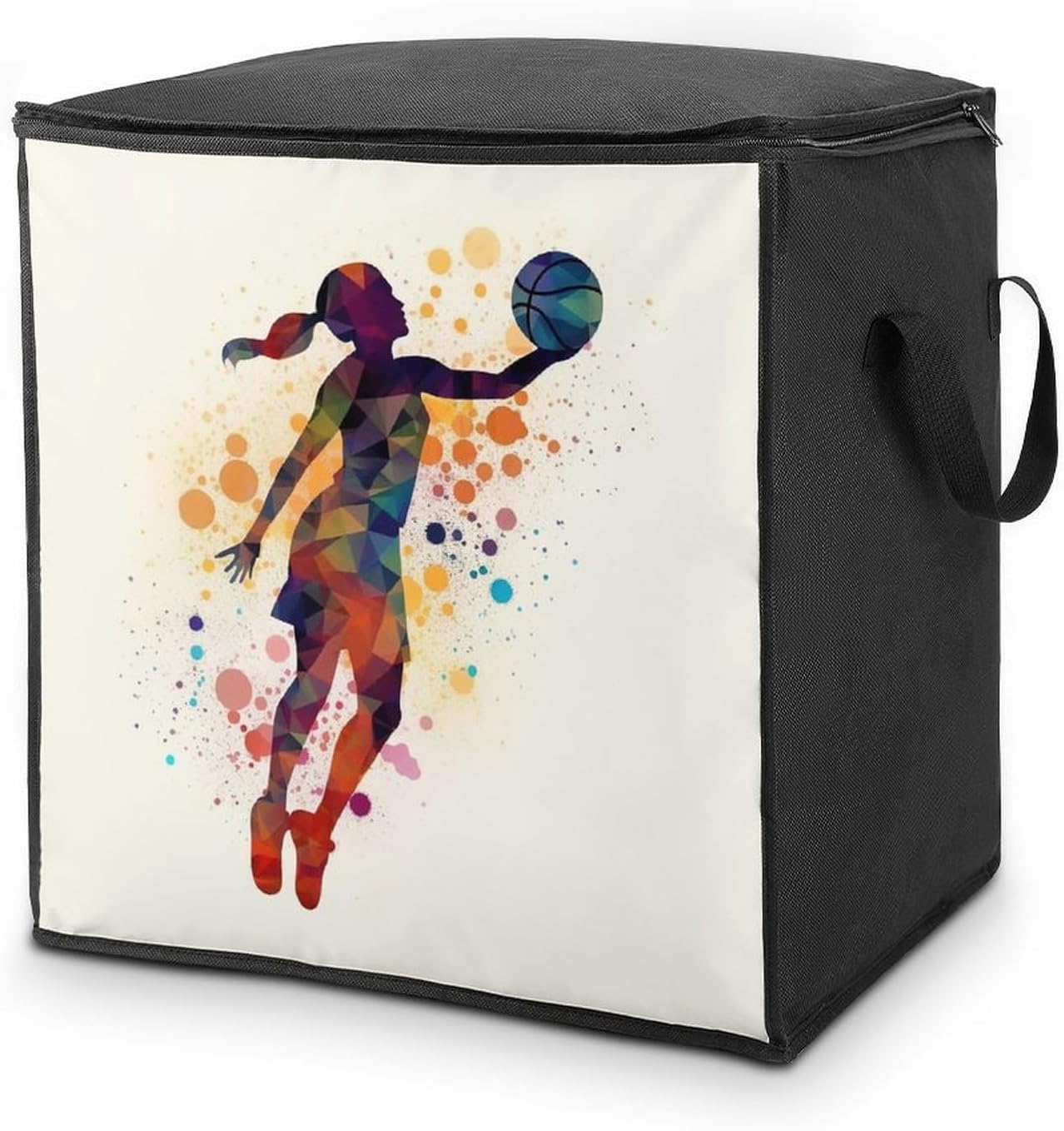 Quilt Storage Bag,Basketball Pattern Printed Large Foldable Storage Container Portable Travel Storage Bag for Blankets, Quilts, Clothes, Comforter, Bedding And Pillows