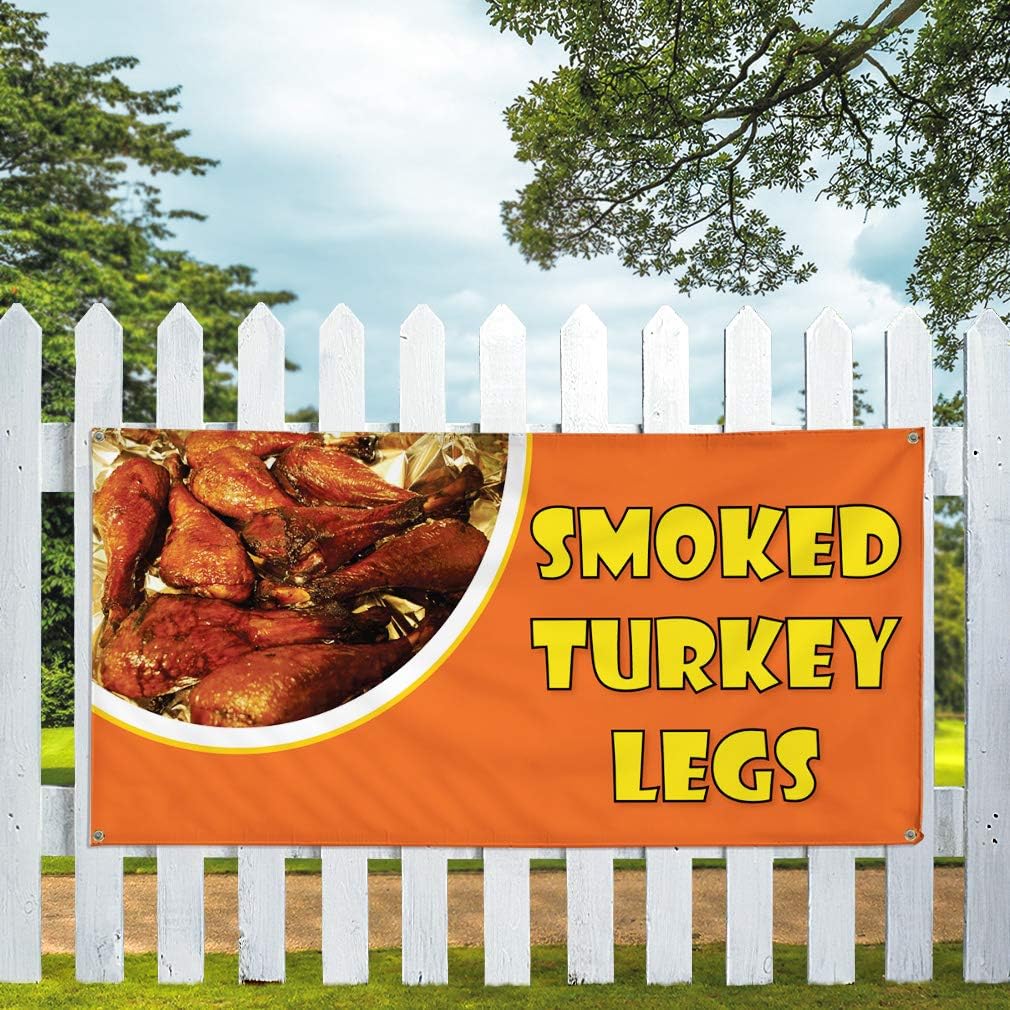 Vinyl Banner Multiple Sizes Smoked Turkey Legs Advertising Printing E Restaurant & Food Outdoor Weatherproof Industrial Yard Signs Brown 4 Grommets 24x36Inches