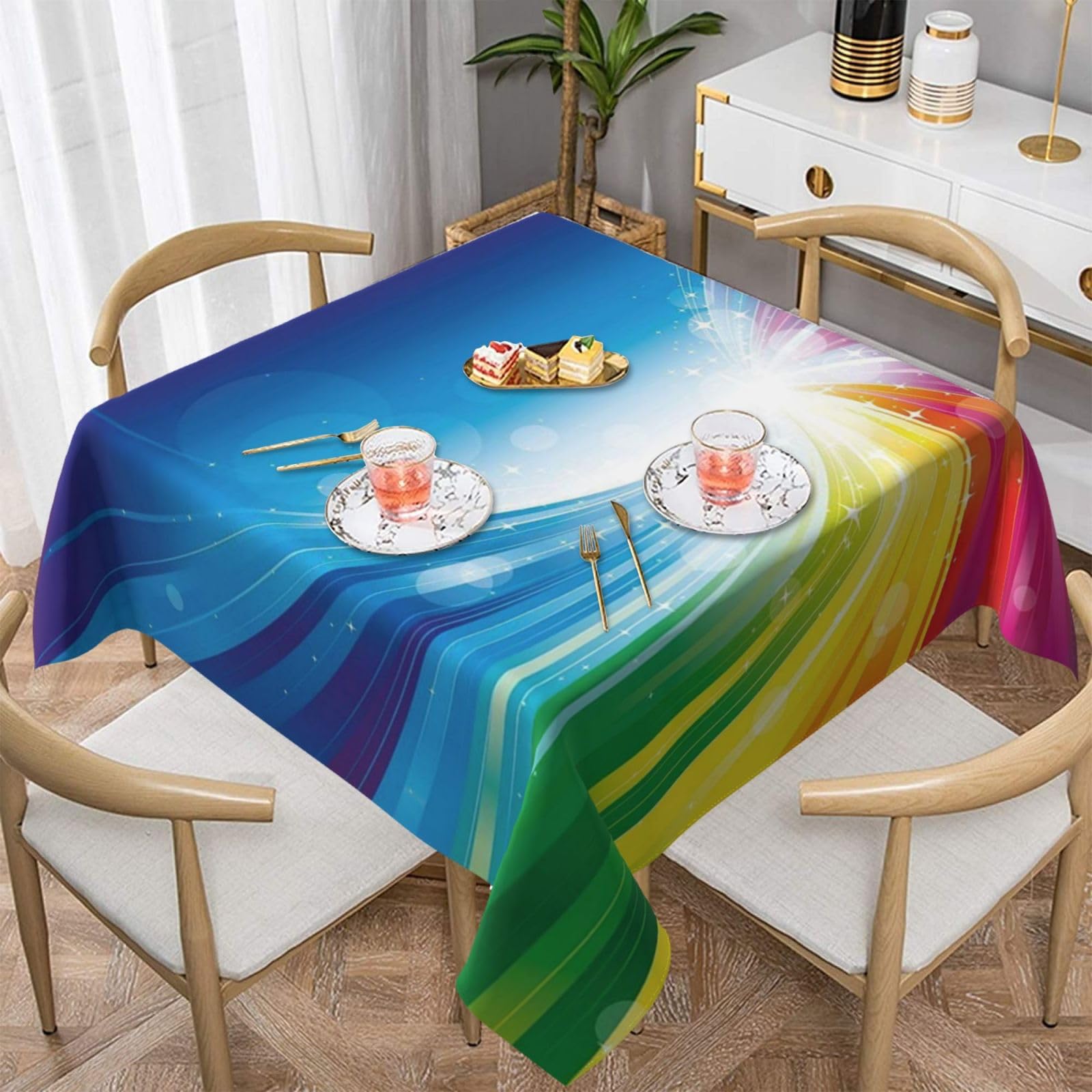 Nappe décorative carrée arc-en-ciel 152x152 cm anti-poussière pour table de salle à manger