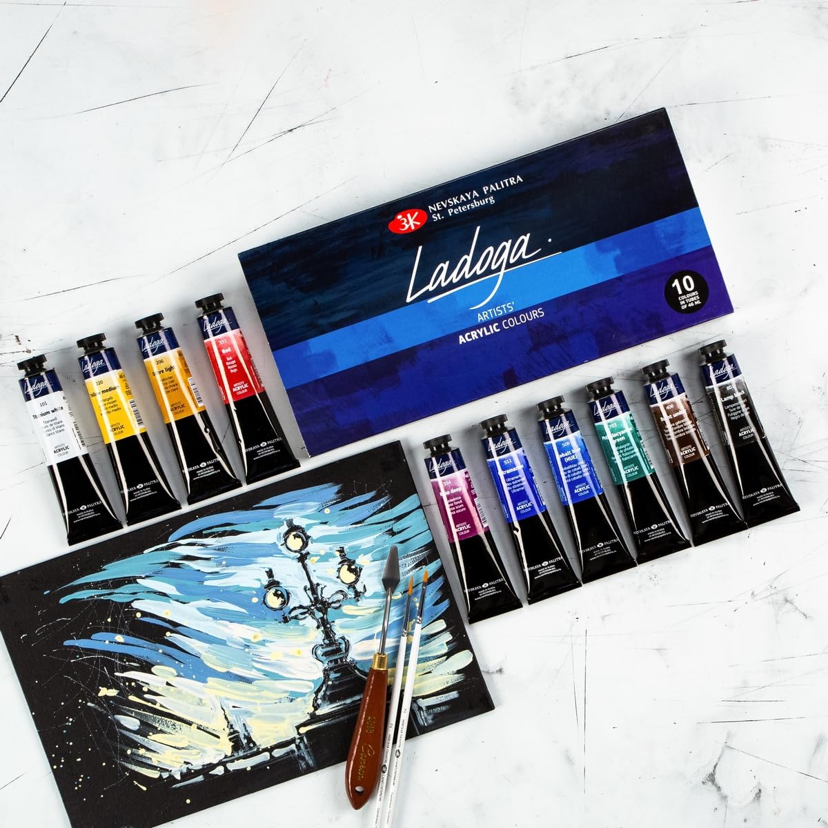 Juego de pintura acrílica de San Petersburgo - LADOGA Extra Fine Acrylic Colours 10 x 46 ml Tubes - Nevskaya Palitra