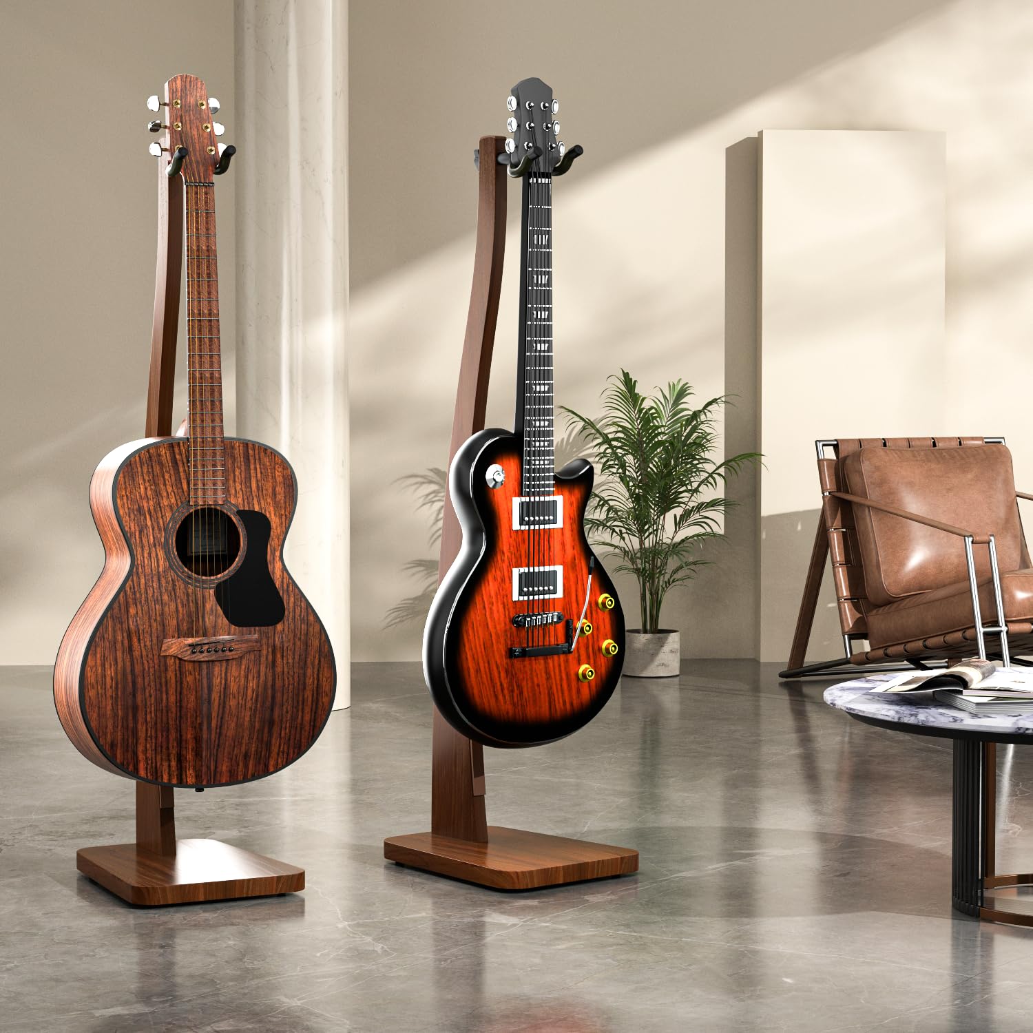 DIDA Gitarrenständer, Premium Massivholz Gitarrenständer, Einzelgitarrenhalter für Akustikgitarre, E-Gitarre, Bass, halb gebogene Hängestative (Schwarznussholz, Akustikgitarre/E-Gitarre/Bass)