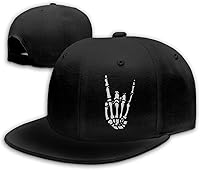 Vista 1 de Cool Rock Roll Skeleton Hand Flat Bill Sombreros Snapback Gorra de béisbol Negro Snapback Sombreros para Hombres Ajustable