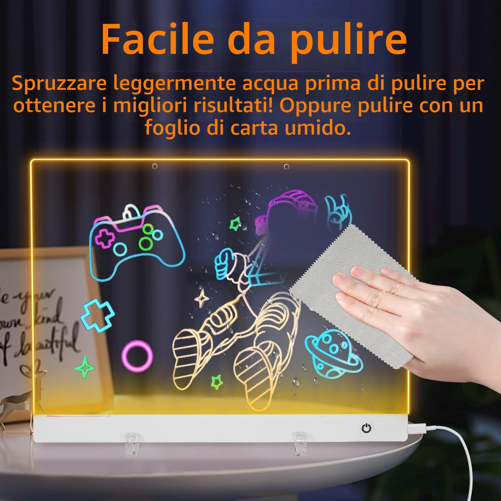 Lavagnetta in Acrilico con Luci a LED, 30x20cm Lavagna Luminosa per Disegnare, 5 modalità e 6 Colori Tavoletta Grafica, Lavagna Led, Lavagnetta in Acrilico con Luci LED per Ufficio Scuola Casa Caffè