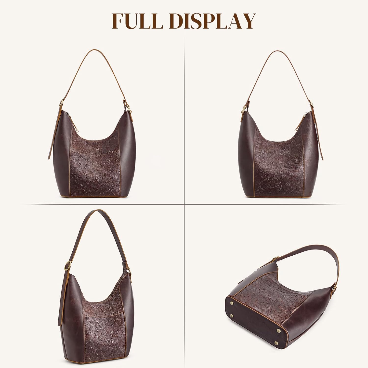 S-ZONE Leather Shoulder Bag for Women Hobo Bag Top Handle Handbag Satchel Purse Rose Pattern - Image 8