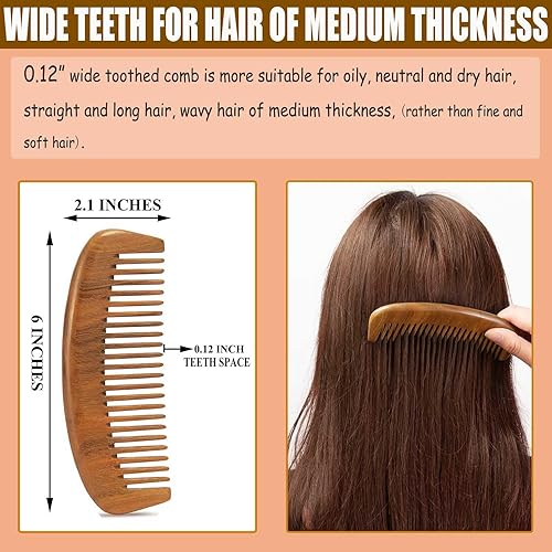 Miniatura 5 de Peine de madera para mujer, peine desenredante, peine de sándalo verde para hombres y mujeres