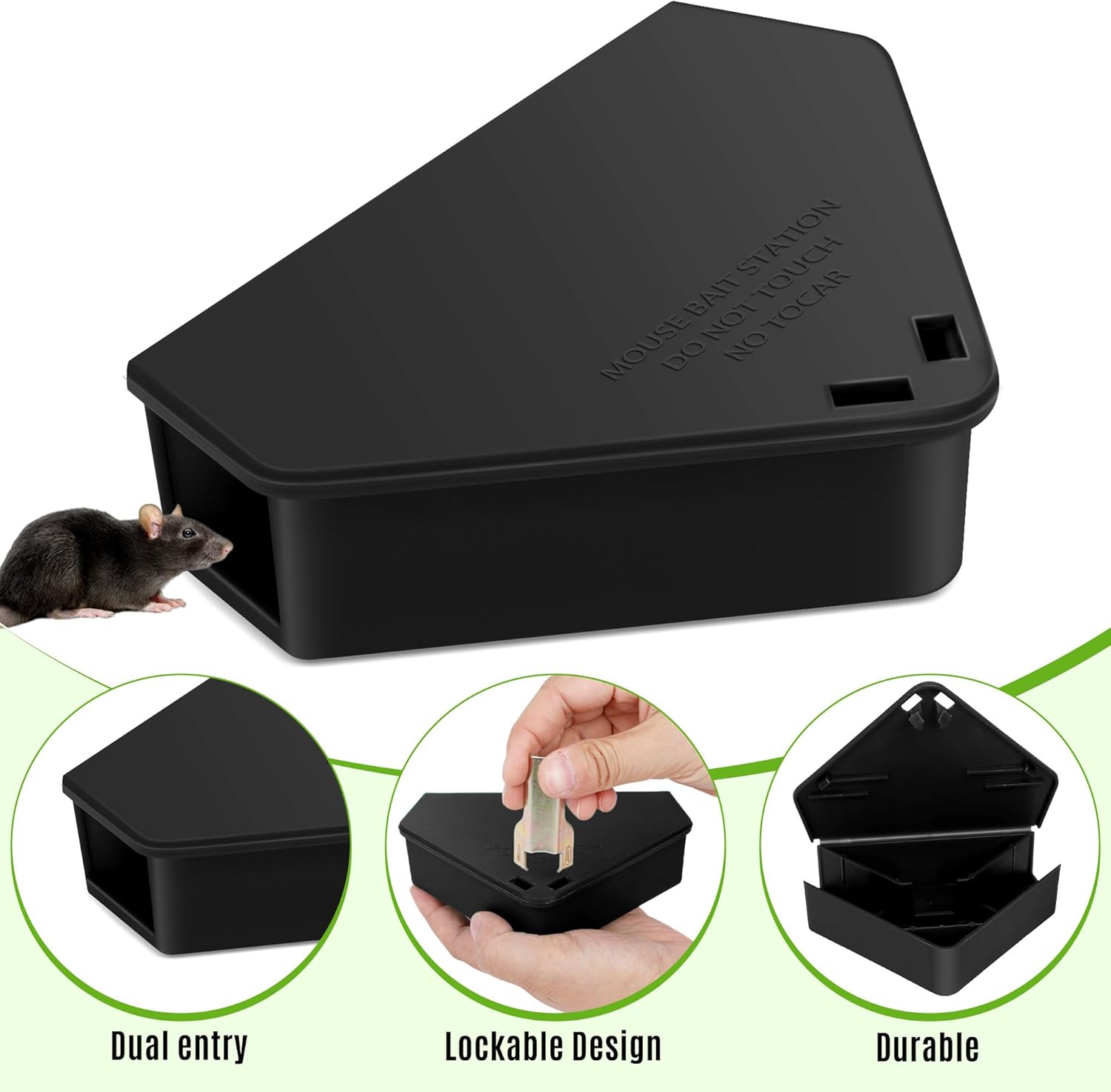 36 Pack Mice Bait Stations with Keys, Mouse Stations, Weather‑Resistant Mouse Station Box for Indoor Outdoor Keep Rat Mice Away Pets Safe, Dual Entry Tunnel, Black