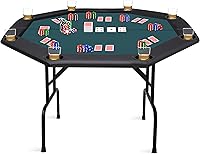 ZivPlay 8-Player Foldable Octagon Poker Table - Portable Texas Hold'em with Casino Felt, Cup Holders & Arm Rests, 48"