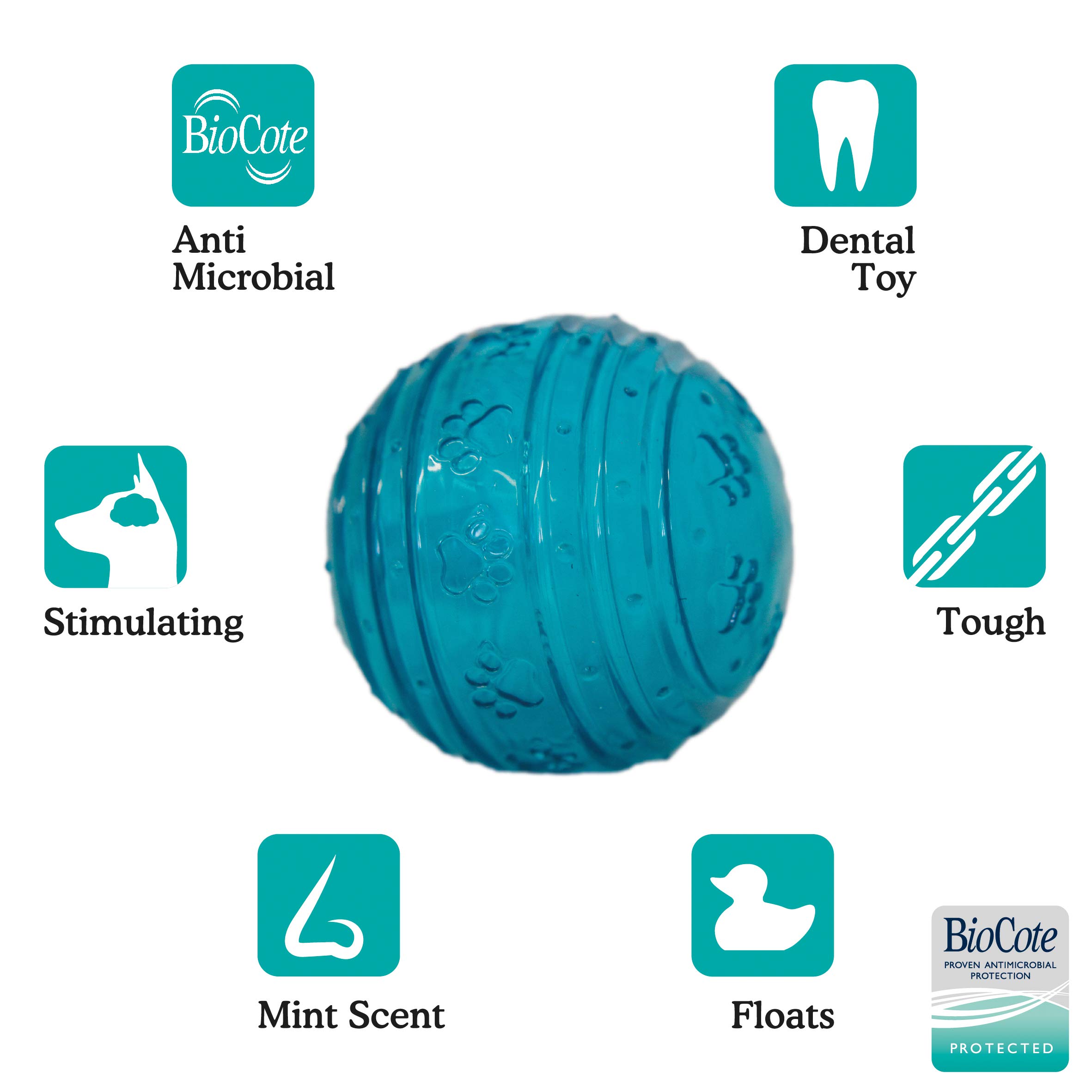 Rosewood BioSafe Blue Ball zabawka dla psa – higieniczna i pływająca zabawka do żucia, pachnąca miętą, powłoka BioCote zabija 99,99% zarazków, wspomaga zdrowie zębów, idealna dla wszystkich ras psów