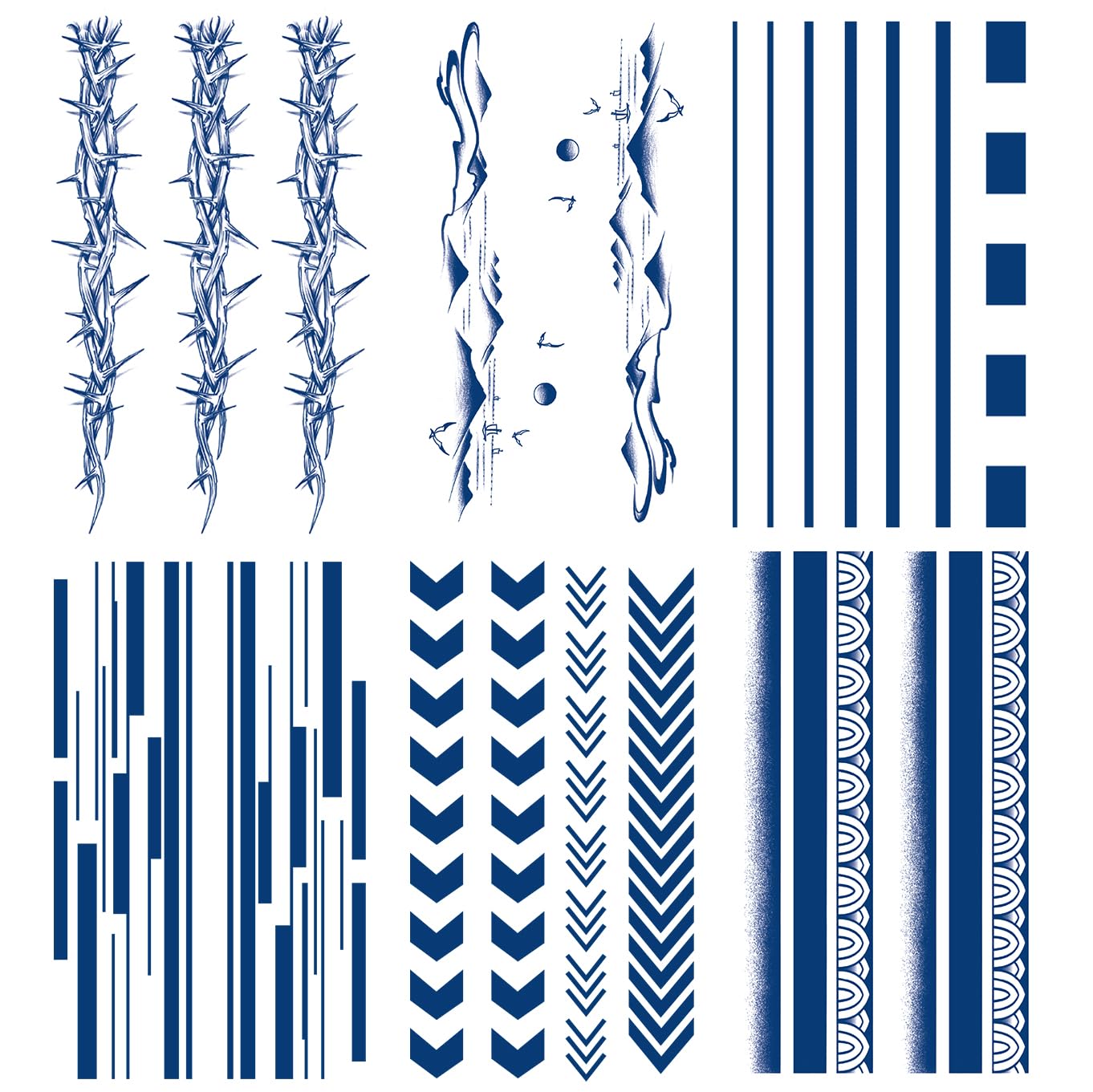 LEOARS Barbed Wire Semi Permanent Tattoos - 6-Sheet Long Last Waterproof Bracelet Stickers, 100% Plant-Based Ink Infinity Realistic Blue Tattoo