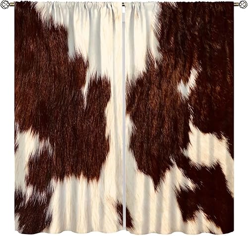 Cortinas con estampado de piel de vaca, color marrón, con estampado de vaca occidental Rusitc, tratamientos de ventana para dormitorio de niños y