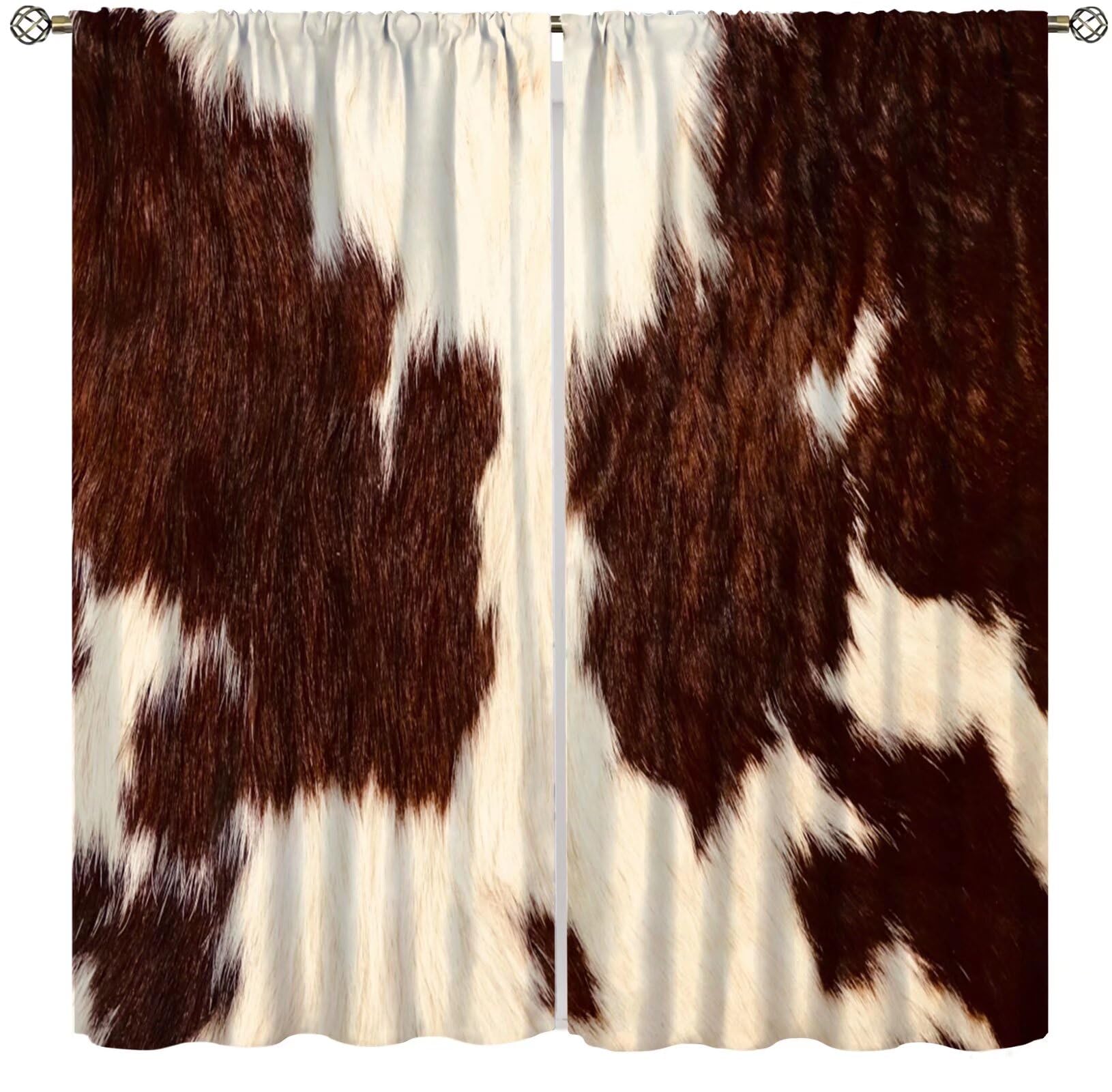 XBDDZSW Cowhide Print Curtains Brown Cow Printed Western Farm Rusitc Window Treatments for Kids Bedroom and Living Room Decoration Curtains W42 * L45 Inches