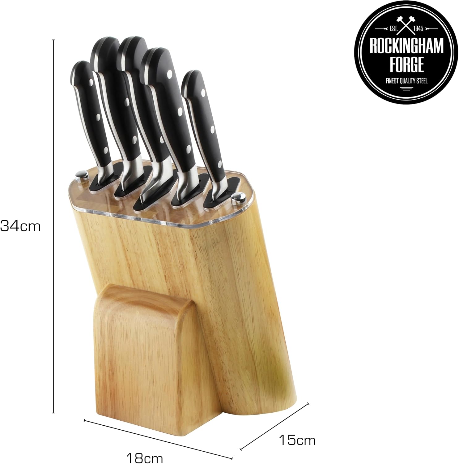 Rockingham Forge Sharp’N Rubber Wood 5 Piece Self-Sharpening Knife Block Set