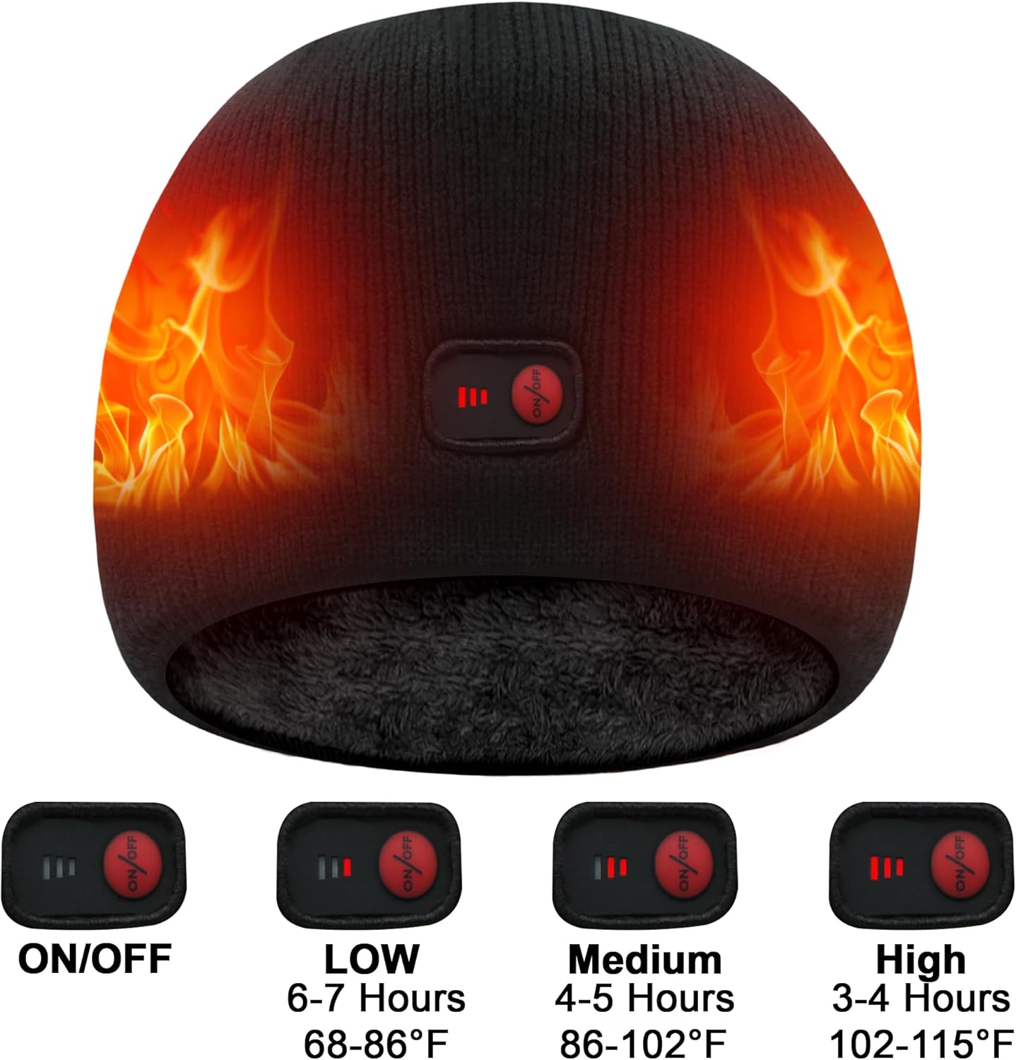 7.4V Heated Beanie for Men & Women - Rechargeable Winter Electric Skull Cap for Skiing, Hunting, Cold Weather (Black) - Image 2