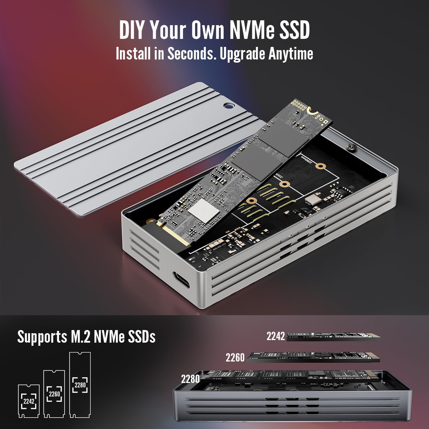 40Gbps USB4 NVMe M.2 Enclosure with Active Cooling & Silent Fan, Aluminum Heat Dissipation, Compatible with Thunderbolt 5/4/3, USB4, USB 3.2, M1/M2 Pro/Max – External SSD Enclosure - SSD Not Included