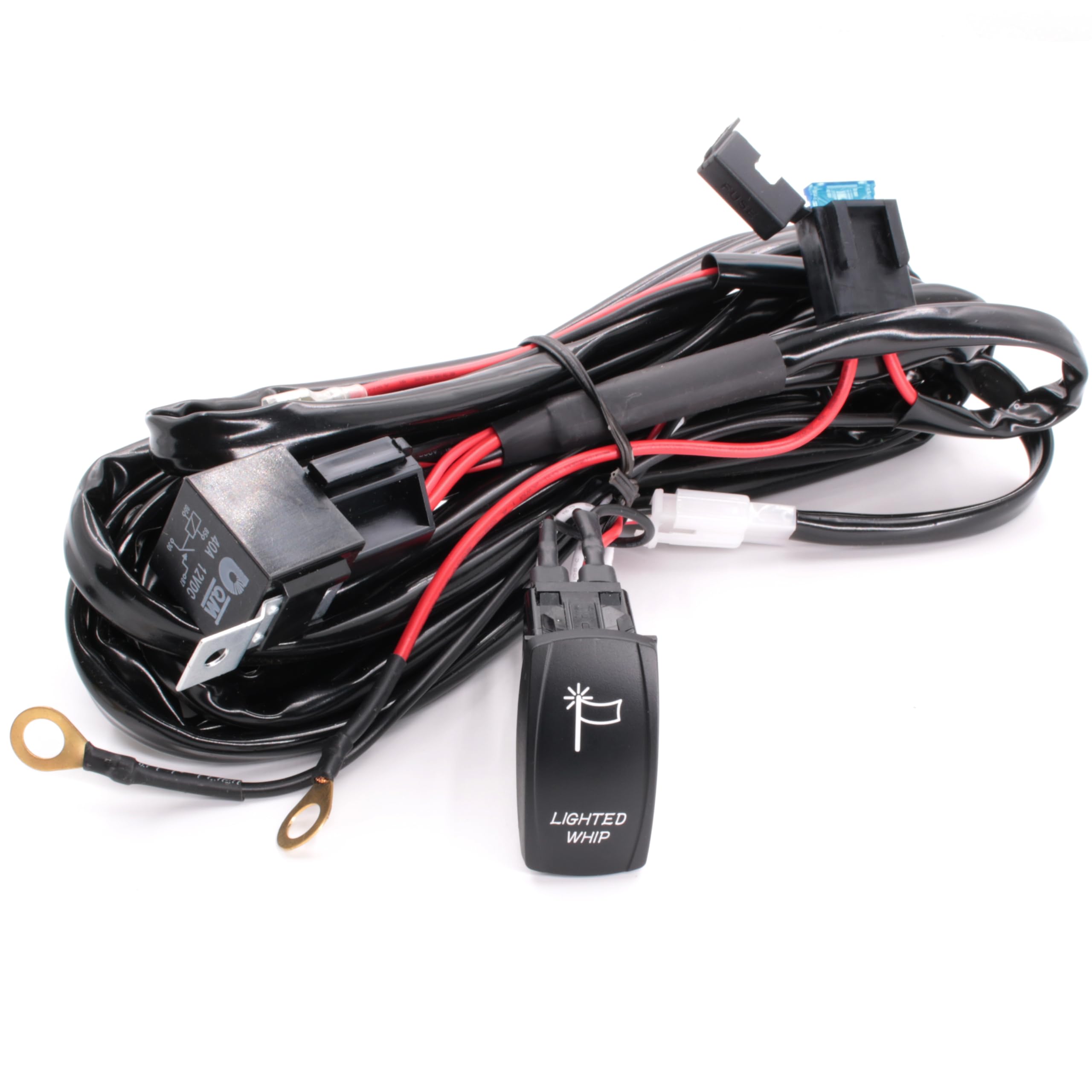 Lighted Whip Bar Wiring Harness Kit for Polaris RZR UTV ATV Maverick X3 Talon KRX YXZ SUV, 160W 16AWG Wiring Harness with ...