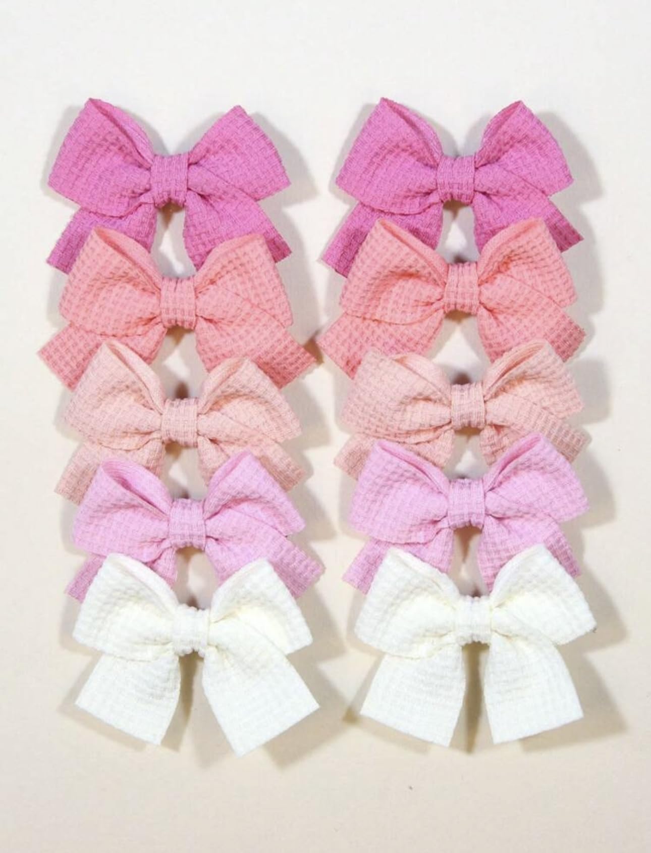 10 pcs bow hair clips for kids, Pink, White, Peach ribbon hair accessories for girls.