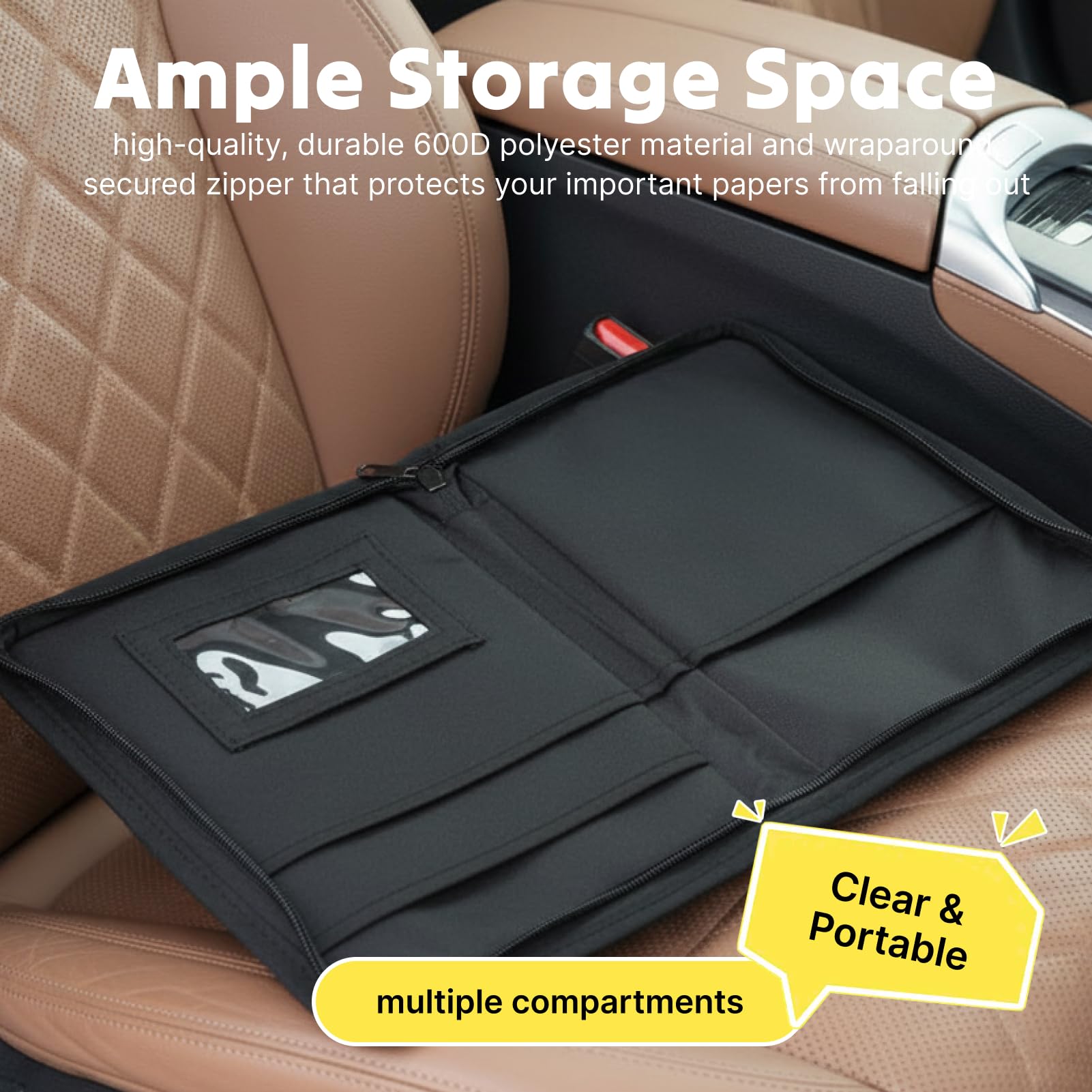 Carpeta de Coche Organizador de Guantera A5, Porta Documentos Coche con Cremallera, Portadocumentos A5 con Múltiples Compartimentos para Papeles del Vehículo